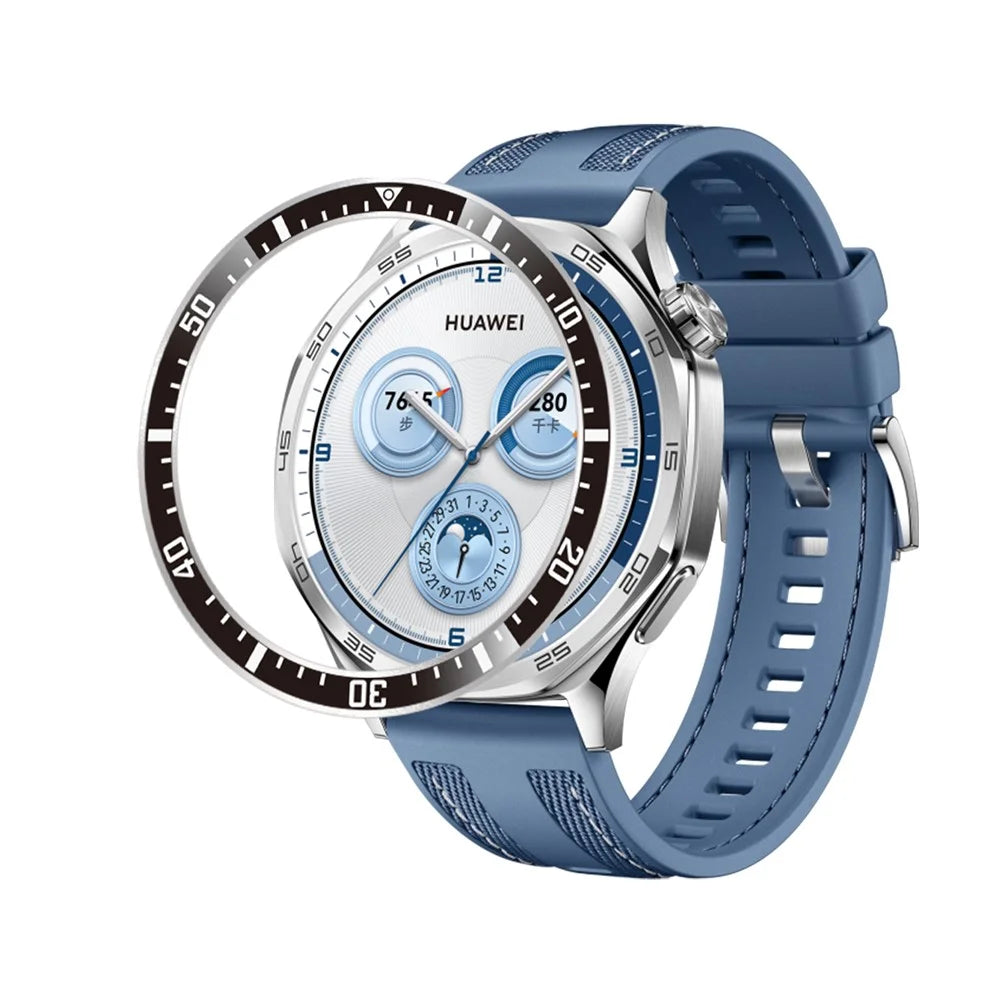 For Huawei Watch GT 5 46mm Bezel Ring Anti Scratch Aluminum Alloy Adhesive Cover - Black  /  White Characters - 4