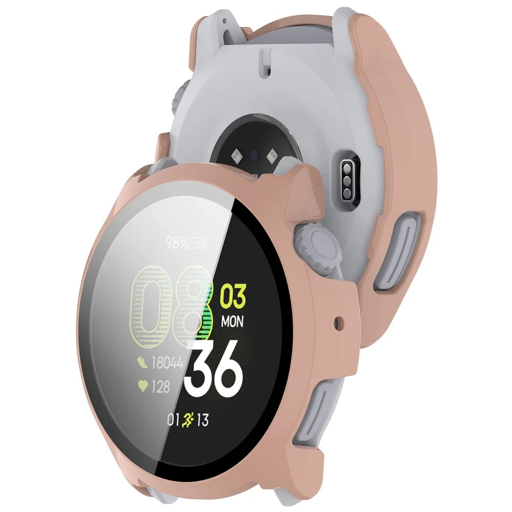 For Coros Pace 4 Case Hard PC Watch Protective Cover with Tempered Glass Film - Pink - 3