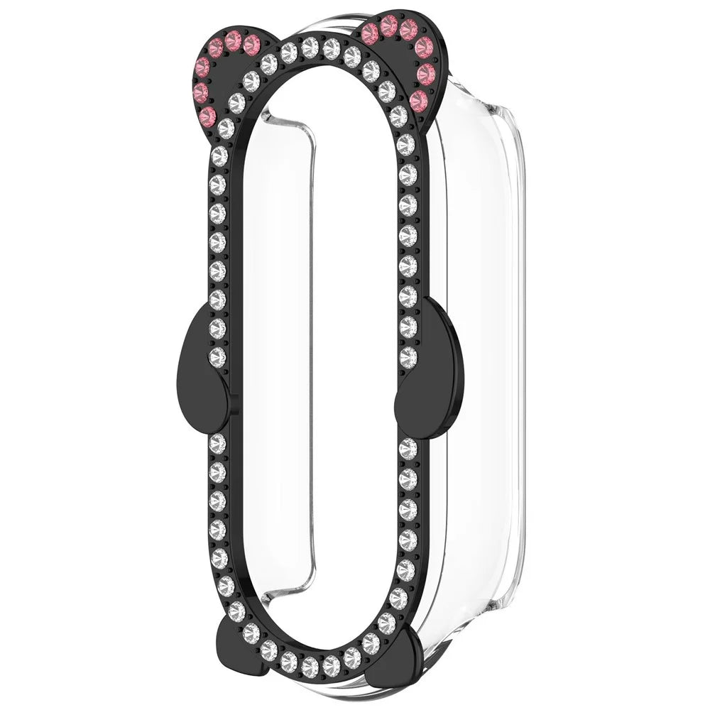 Watch Case For Xiaomi Smart Band 10  /  10 NFC Rhinestones Bear Design PC Zinc Alloy Semi-Enclosed Hollow Protective Cover - Transparent Black - 3