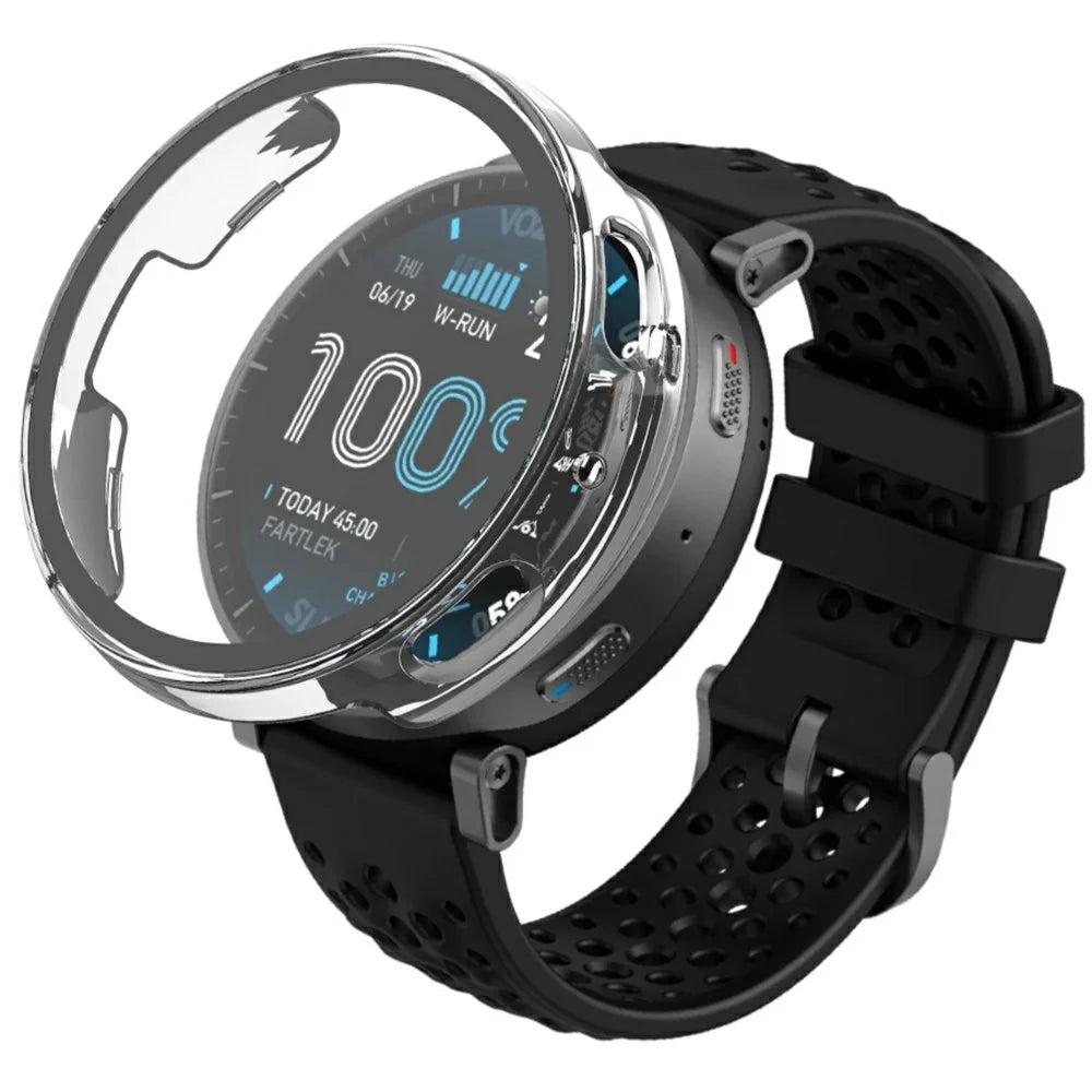 For Huami Amazfit Active Max Watch Case PC Frame Cover with Tempered Glass Screen Film - Transparent - 4