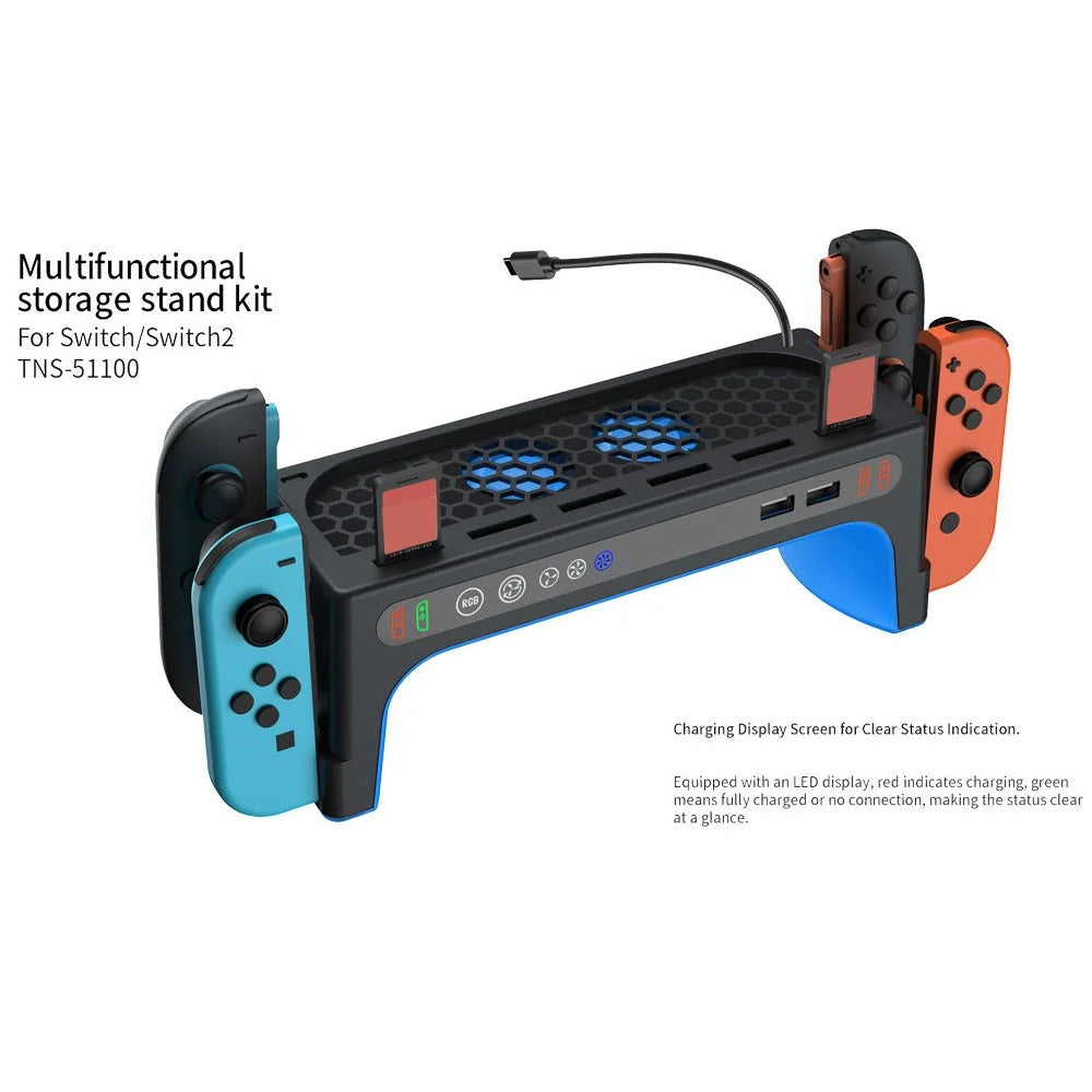 DOBE FOMIS ELECTRONICS TNS-51100 For Nintendo Switch 2  /  Switch Console Dock Cooling Fan Controller Charging Stand with RGB Lights Game Card Storage - Black - 6