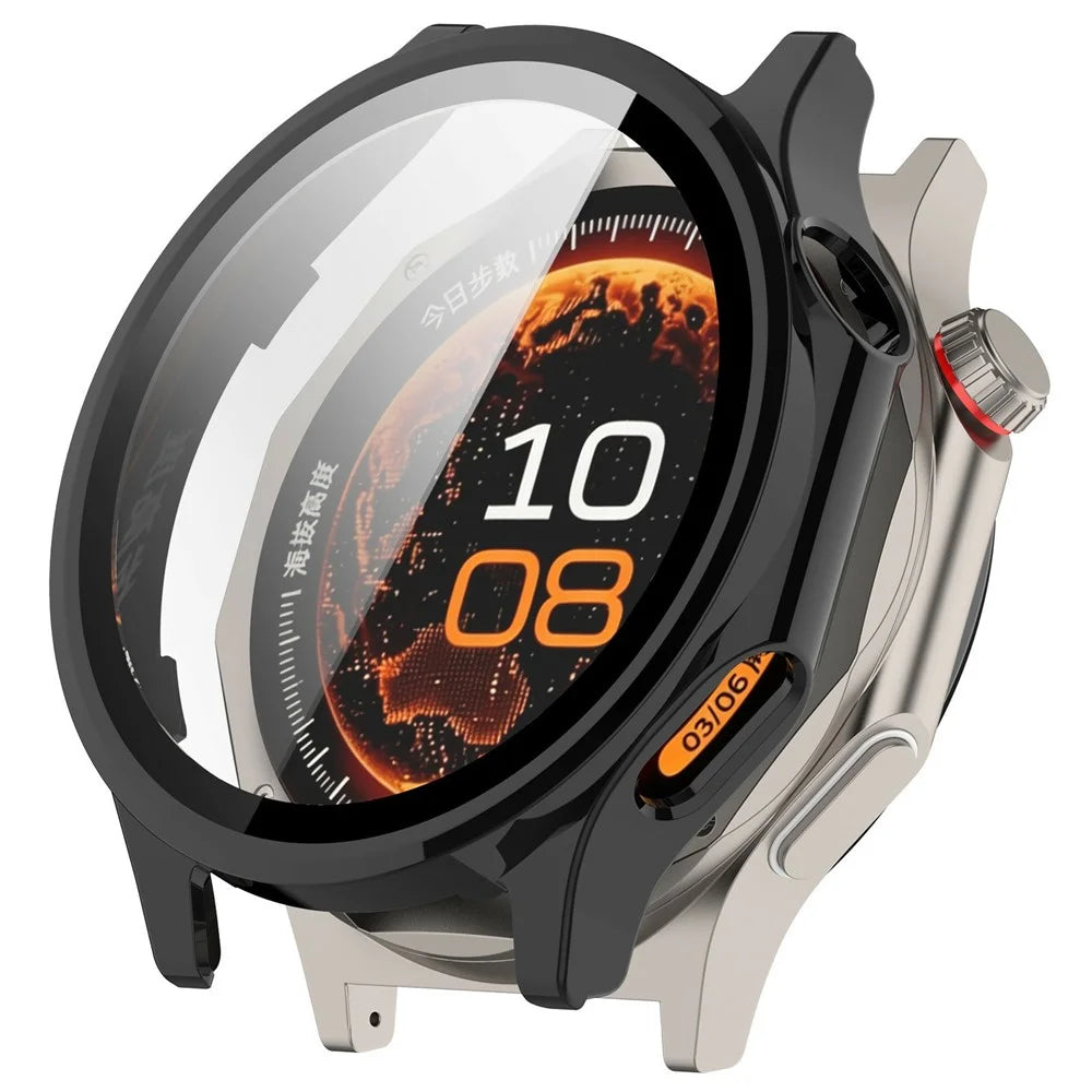 For Oppo Watch X3 / OnePlus Watch 4 Case Hard PC Watch Protective Cover with Tempered Glass Film - Black - 1