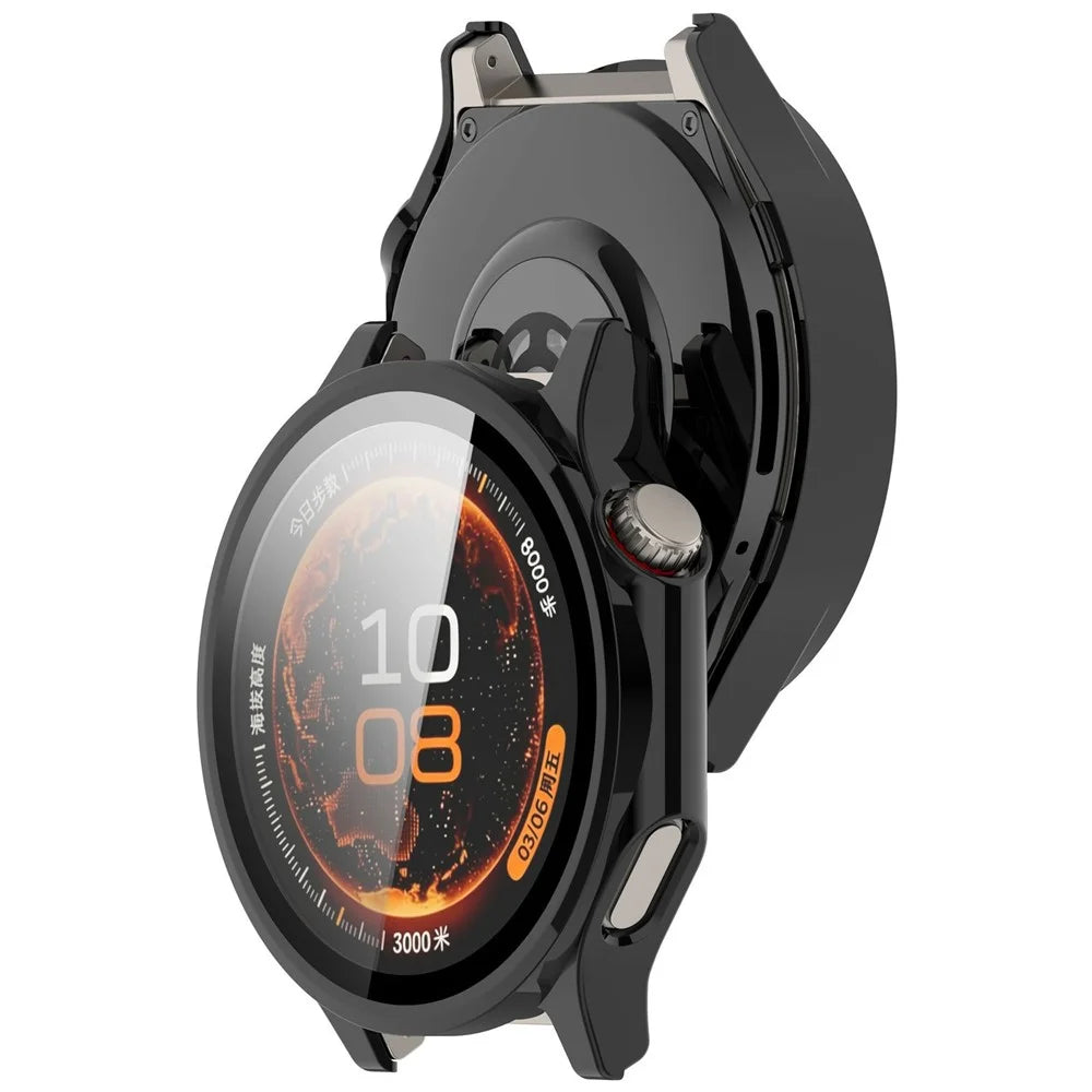 For Oppo Watch X3 / OnePlus Watch 4 Case Hard PC Watch Protective Cover with Tempered Glass Film - Black - 2