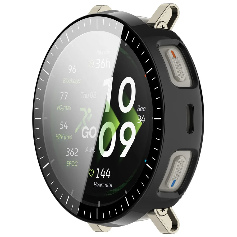 For Huami Amazfit Active 3 Premium Case Hard PC Watch Protective Cover with Tempered Glass Film - Glossy Black - 5