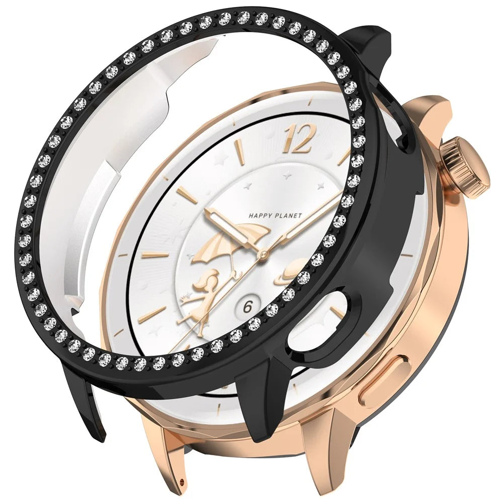 For OnePlus Watch 4 43mm / Watch 3 43mm / Oppo Watch X3 Mini / Watch X2 Mini PC Watch Protective Case Rhinestone Decor Hollow PC Watch Cover - Black - 1