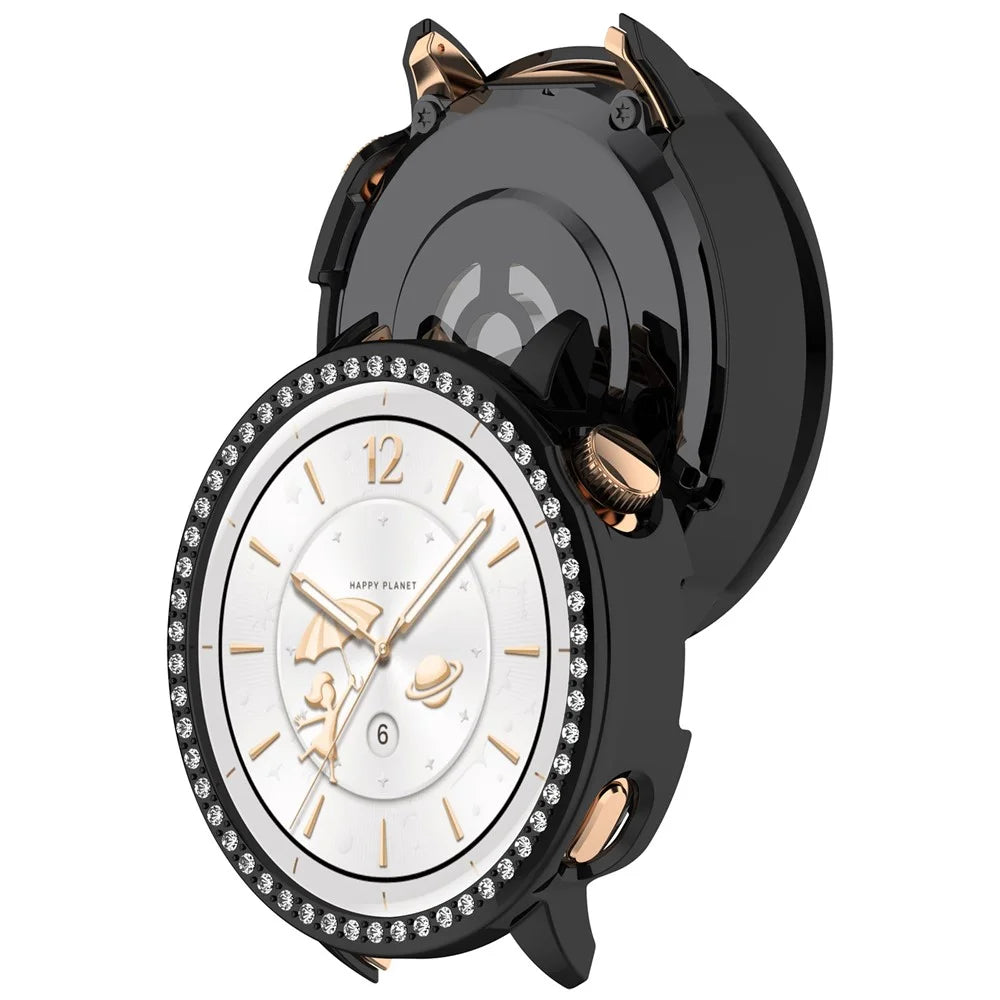 For OnePlus Watch 4 43mm / Watch 3 43mm / Oppo Watch X3 Mini / Watch X2 Mini PC Watch Protective Case Rhinestone Decor Hollow PC Watch Cover - Black - 6