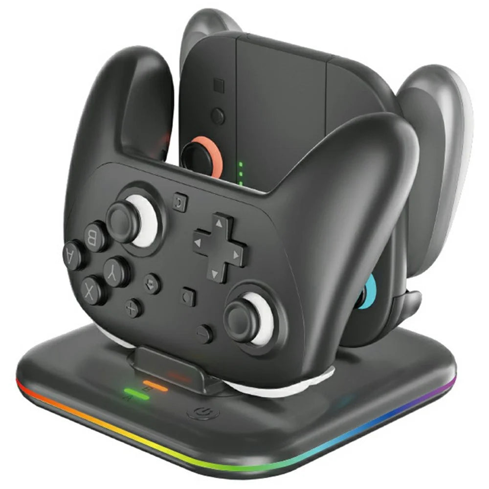 IPLAY HBS-2872 For Nintendo Switch 2 Pro / Switch 2 Joy-Con Grip Controller Charging Base with 9-Level LED Ambient Lights - Black - 2
