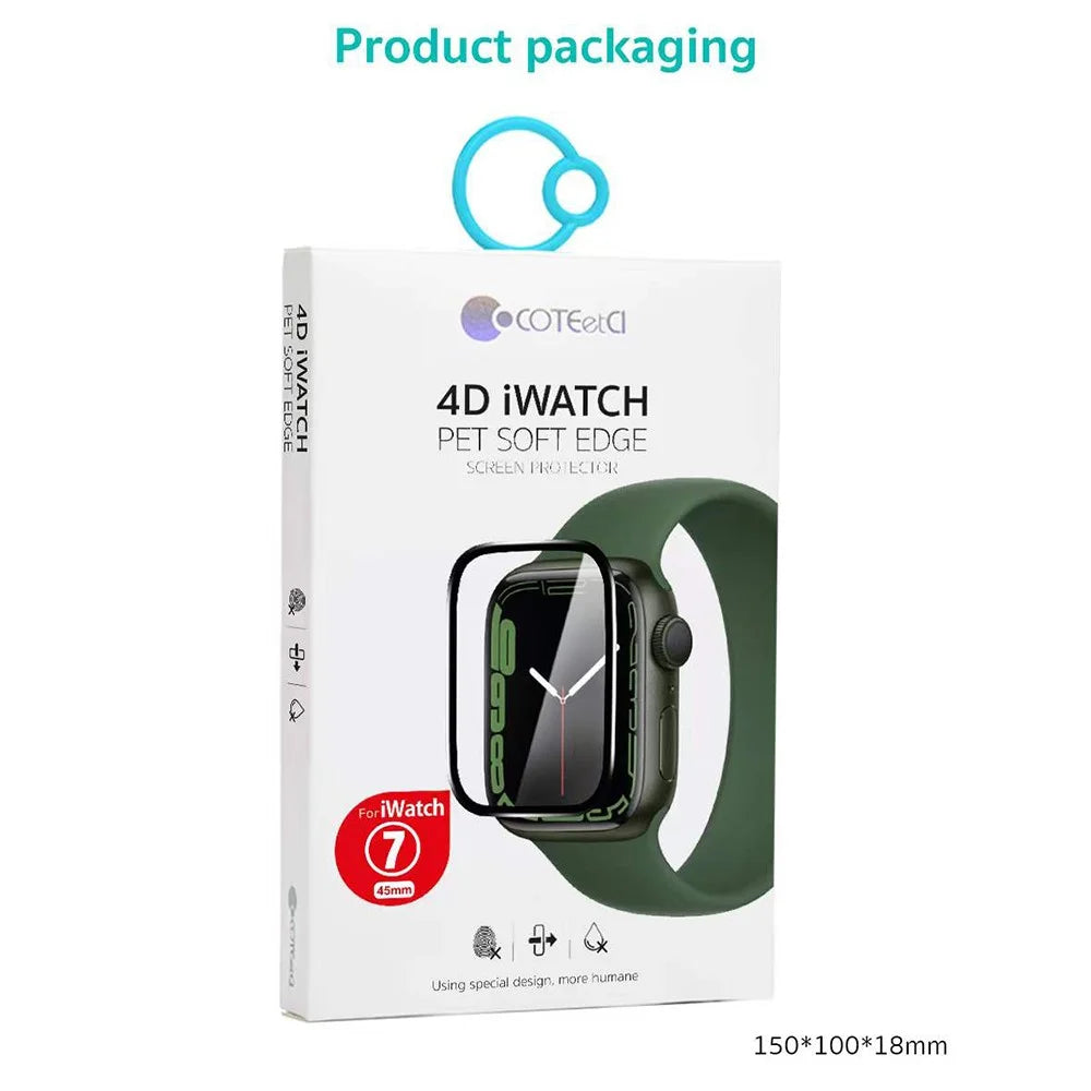 COTECI 24001 PET Screen Protector for Apple Watch SE (2025) / SE (2022) / SE (2020) / SE / Series 6 / 5 / 4 44mm Soft Edge Full Coverage Film - Black - 6