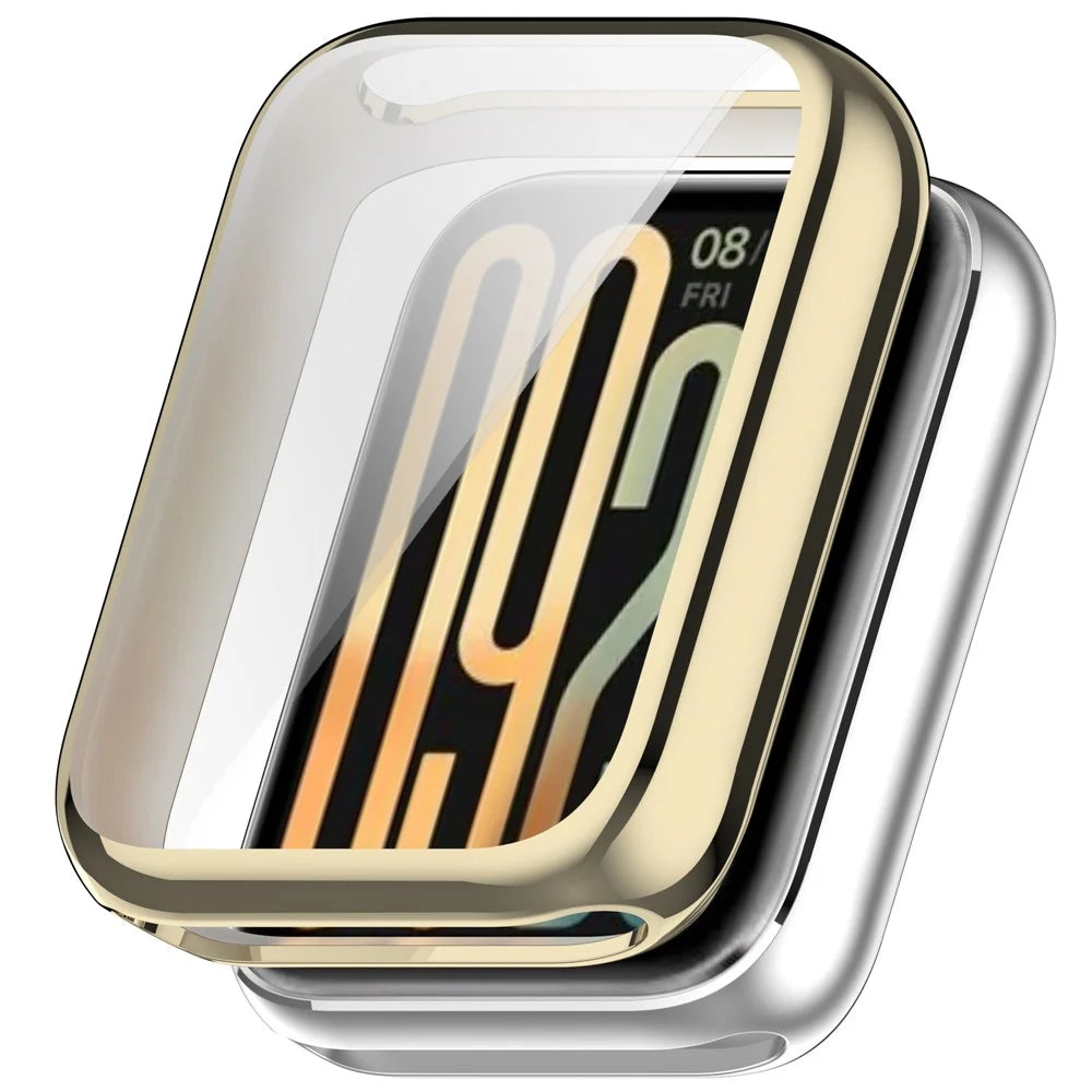 For Xiaomi Smart Band 10 Pro (Ceramic Edition) TPU Watch Case Full Coverage Protective Cover with Screen Protector - Electroplated Light Gold - 1