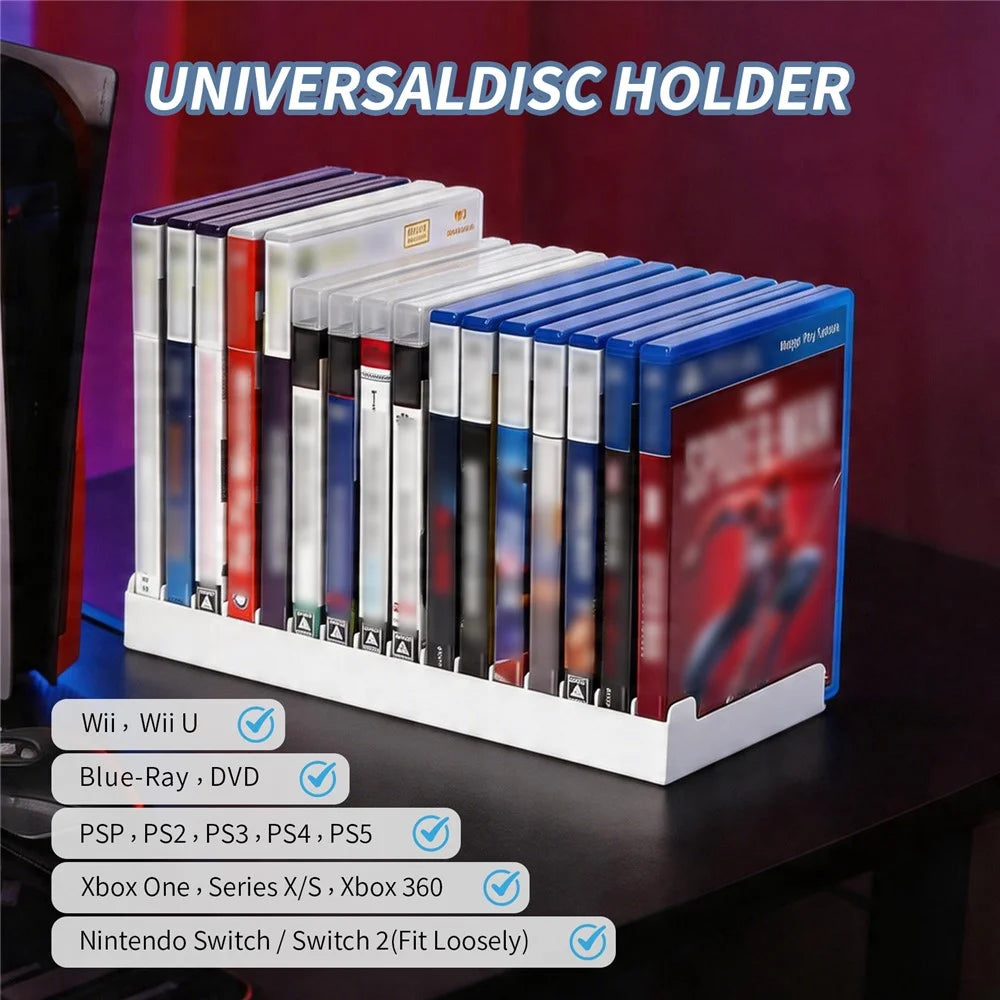 8026 16-in-1 Game Disc Storage Organizer for PS5  /  PS4  /  Nintendo Switch Universal Disc Holder Desktop Rack - White - 3