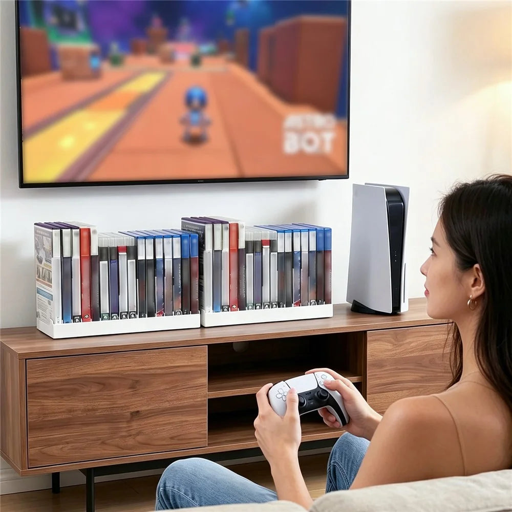 8026 16-in-1 Game Disc Storage Organizer for PS5  /  PS4  /  Nintendo Switch Universal Disc Holder Desktop Rack - White - 5