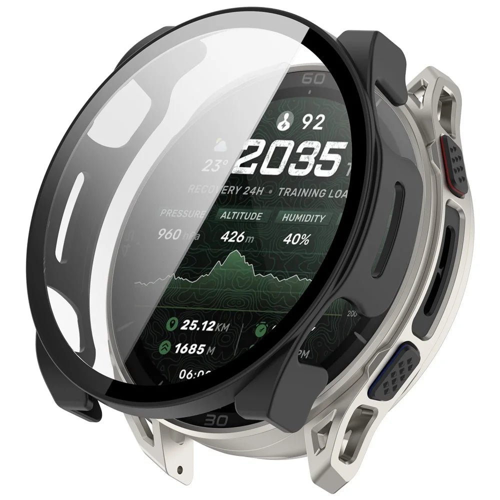 For Huami Amazfit Cheetah 2 Ultra Case Hard PC Watch Cover with Tempered Glass Screen Film - Matte Black - 1