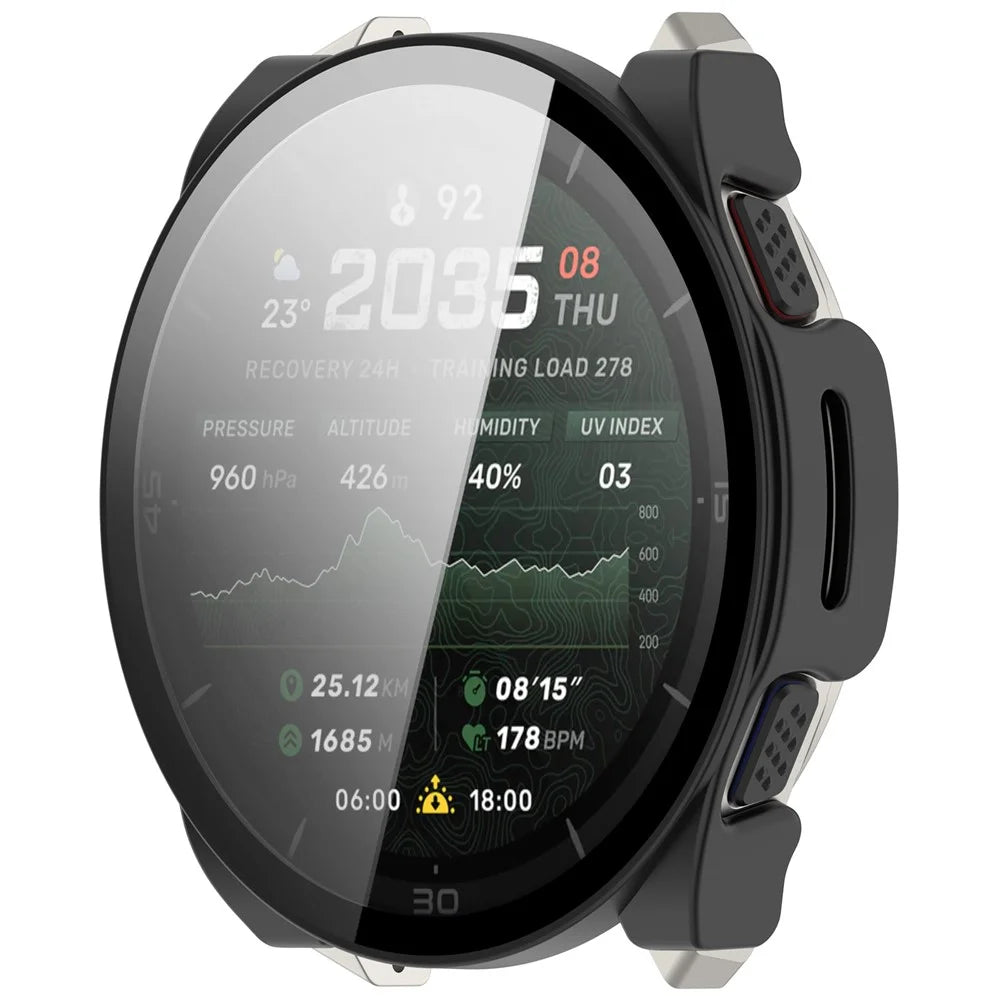 For Huami Amazfit Cheetah 2 Ultra Case Hard PC Watch Cover with Tempered Glass Screen Film - Matte Black - 5