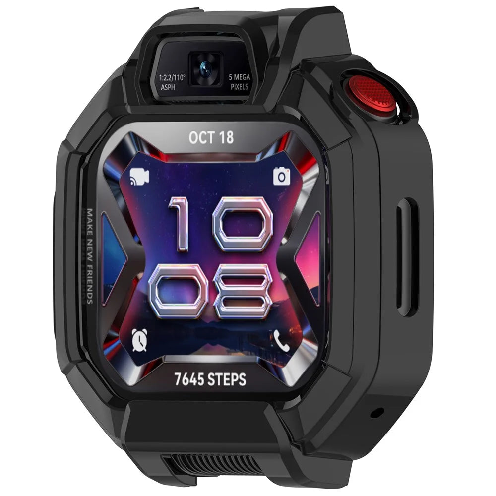 For Huawei Watch Kids X1 / X1 Pro Case Hollow Hard PC Watch Protective Cover with Tempered Glass Screen Protector - Black - 3