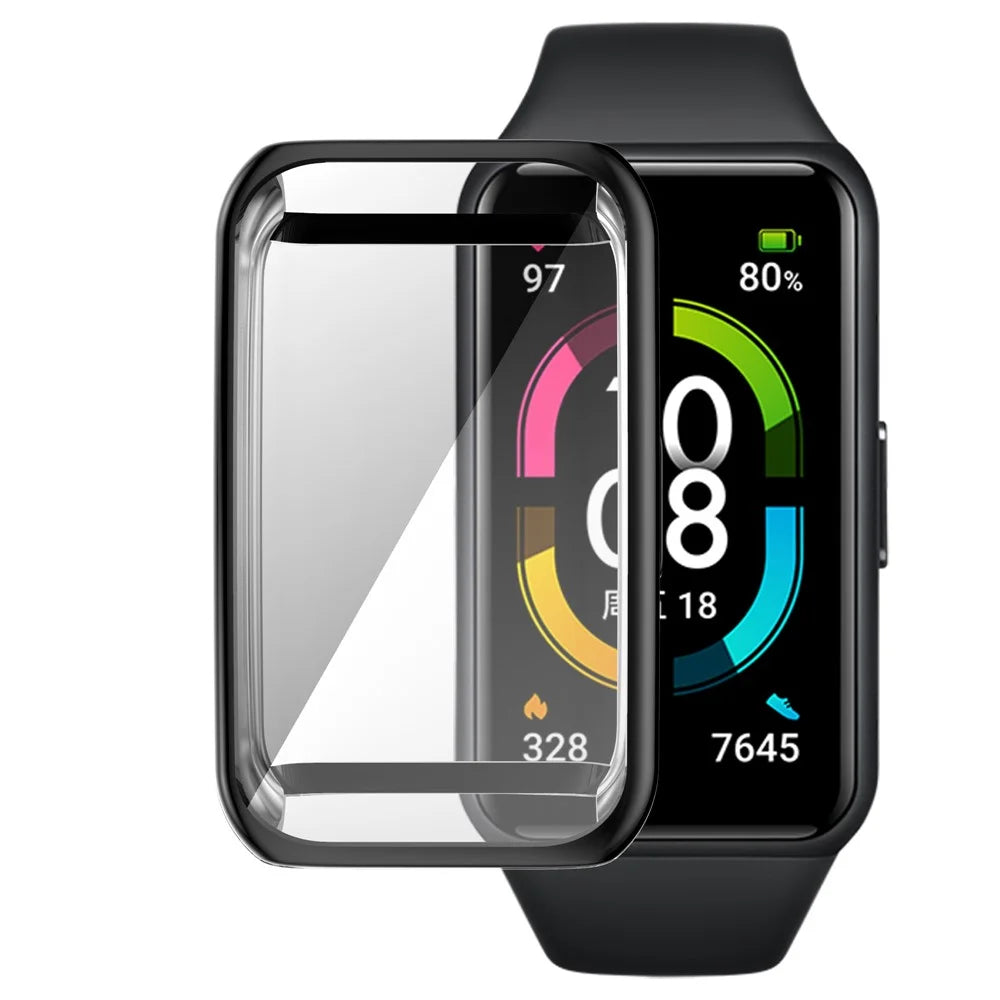 Electroplating Soft TPU Bumper All-inclusive Protective Watch Case for Huawei Band 7 / 6 Pro / 6 / Honor Band 6 - Black - 1
