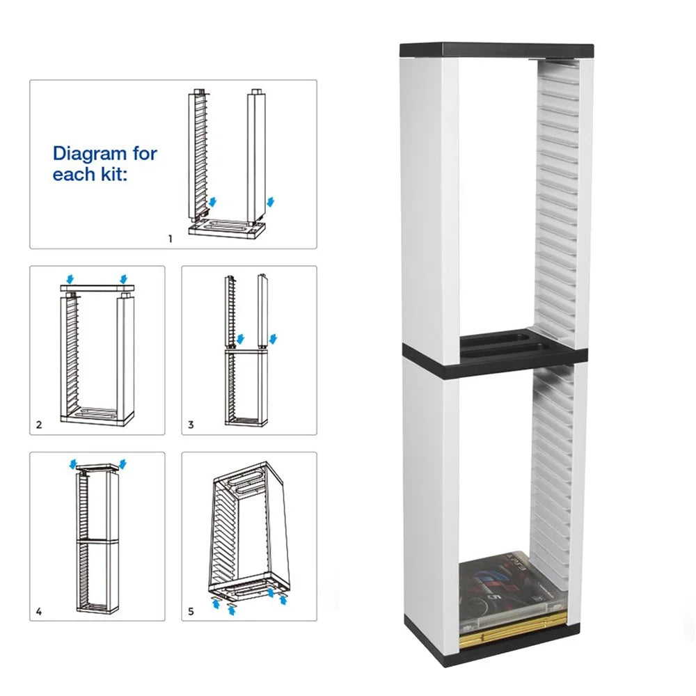 DOBE TP5-0519 36-Tier Optical Disc Rack Vertical Card Box Holder Storage Stand for PS4/PS5/Xbox/Nintendo Switch Game Card Box - White - 5
