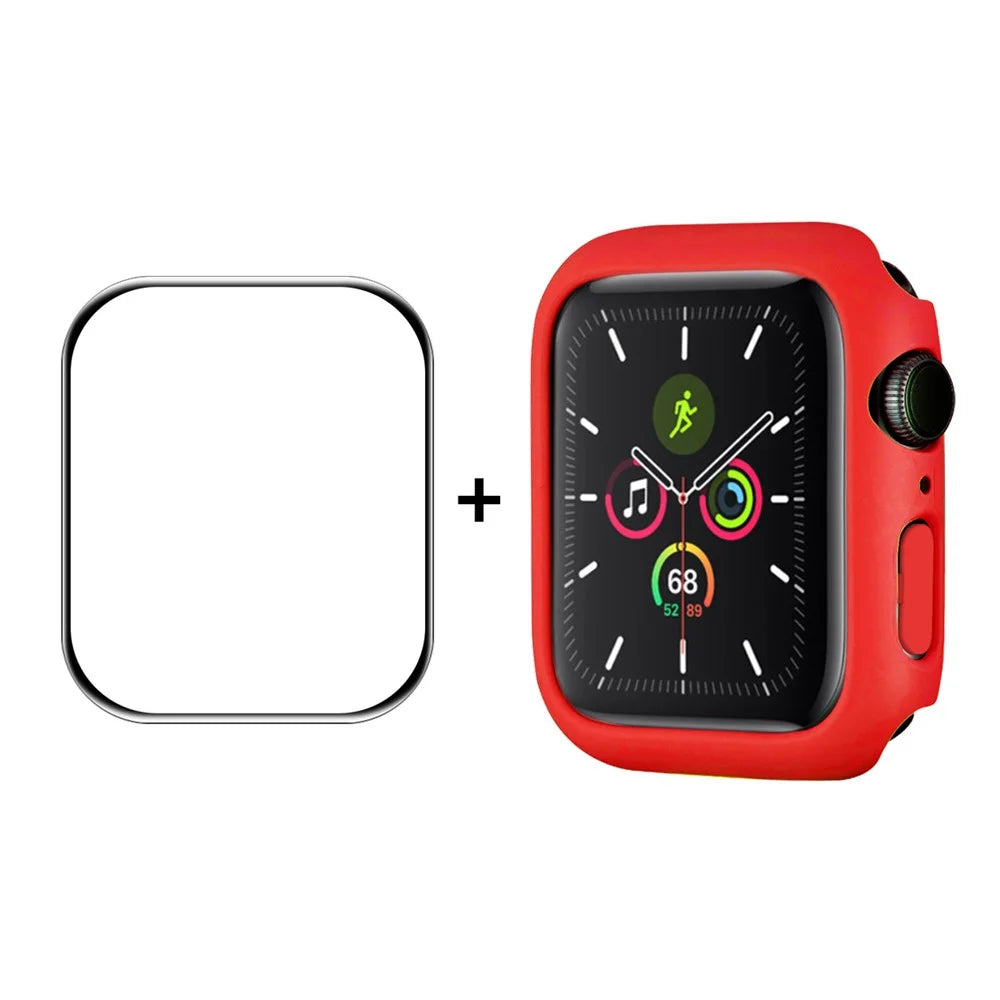 ENKAY HAT PRINCE for Apple Watch Series 9 / 8 / 7 41mm Ultra-Thin Full Cover Rubberized PC Case with Built-in PMMA Tempered Glass Screen Protector - Red - 1