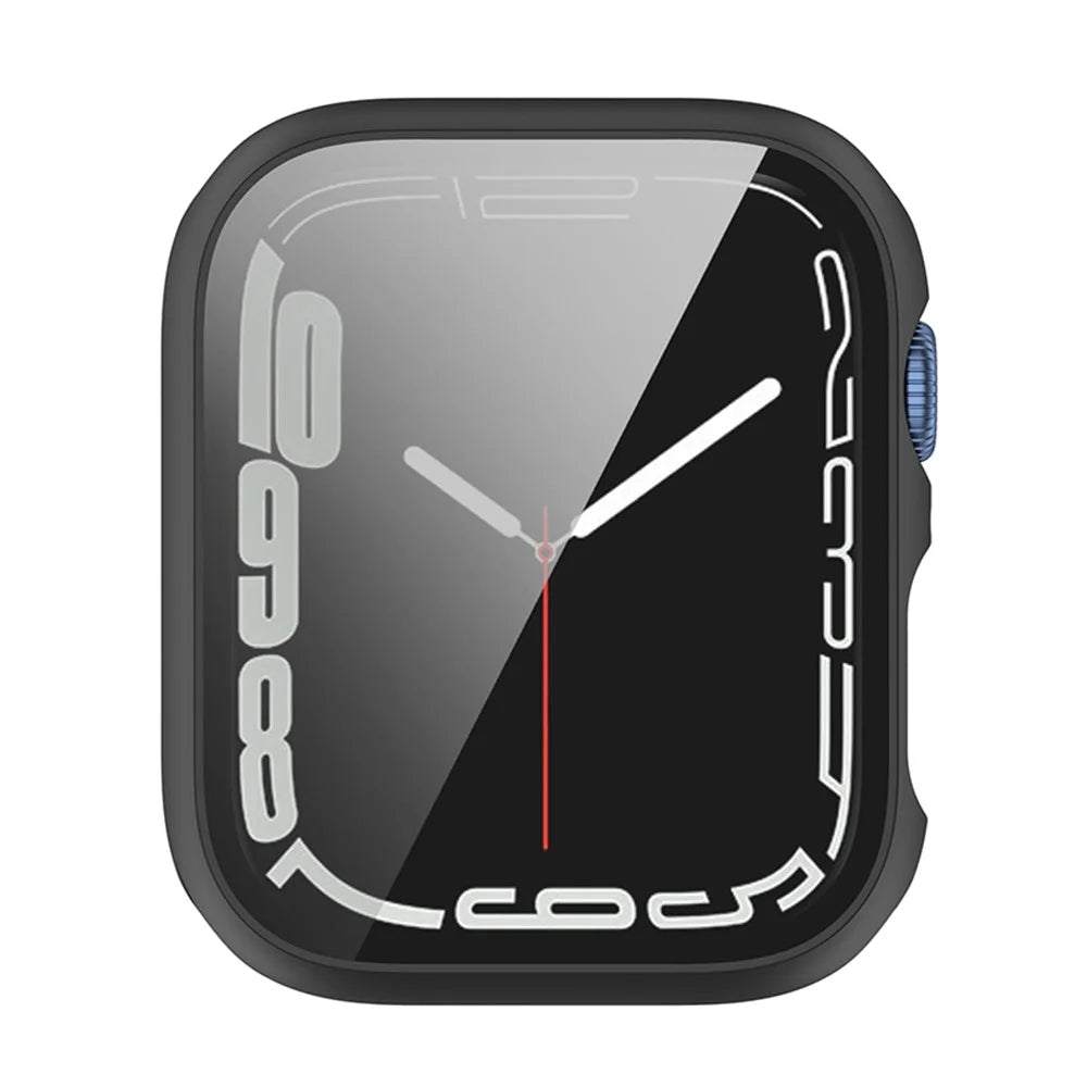 For Apple Watch Series 9 / 8 / 7 41mm Drop-proof PC Frame with Tempered Glass Screen Protector Integrated Watch Case - Black - 4