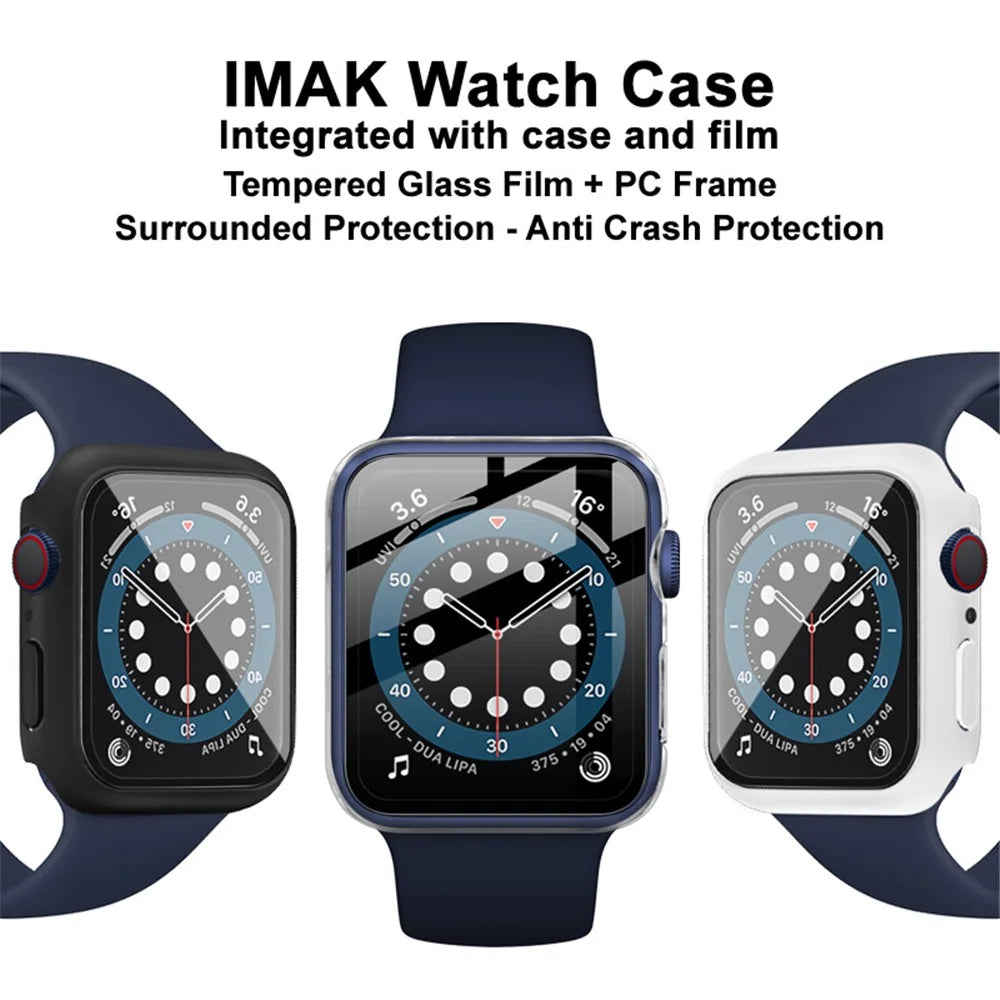 IMAK Hard PC Case with Anti-Scratch HD Tempered Glass Film for Apple Watch SE3 / SE2 / SE1 /  6 / 5 / 4 40mm - Black - 6