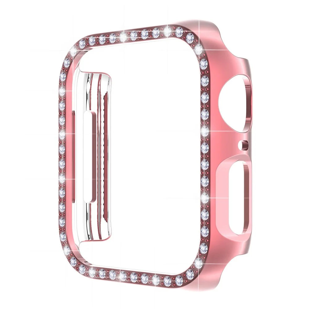 ENKAY HAT PRINCE Electroplating Rhinestone PC Hard Watch Case Cover with PET Full Screen Protector for Apple Watch Series 9 / 8 / 7 45mm - Pink - 2