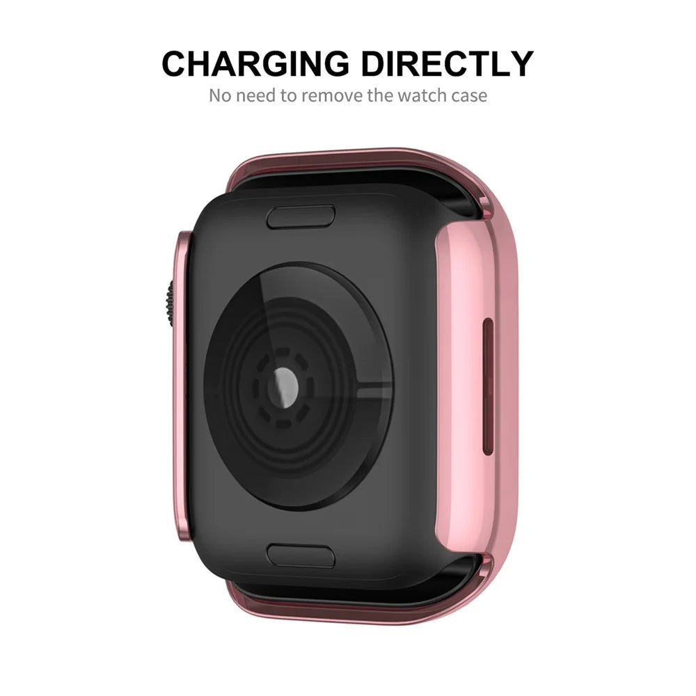 ENKAY HAT PRINCE Electroplating Rhinestone PC Hard Watch Case Cover with PET Full Screen Protector for Apple Watch Series 9 / 8 / 7 45mm - Pink - 4
