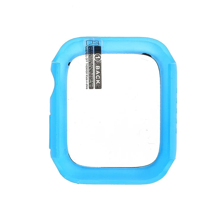 For Apple Watch Series 9 / 8 / 7 41mm Rubberized Matte Anti-drop PC Smart Watch Case Cover with Tempered Glass Screen Protector - Dark Blue - 2
