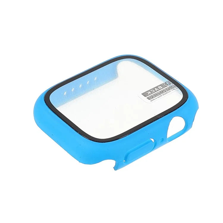 For Apple Watch Series 9 / 8 / 7 41mm Rubberized Matte Anti-drop PC Smart Watch Case Cover with Tempered Glass Screen Protector - Dark Blue - 3