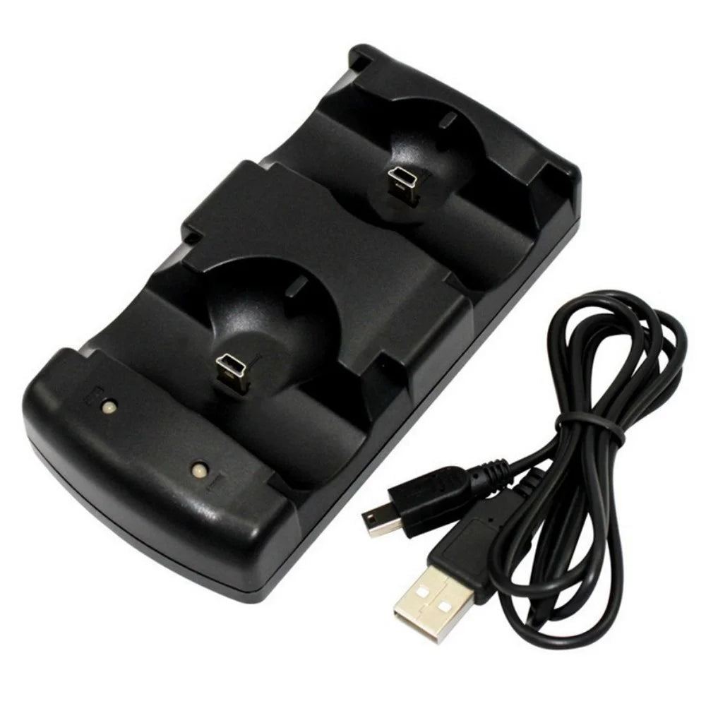 2 in 1 Dual Ports Charging Dock Multifunction Charging Station with Light Indicator for PS3/PS3 Move Controller - 1