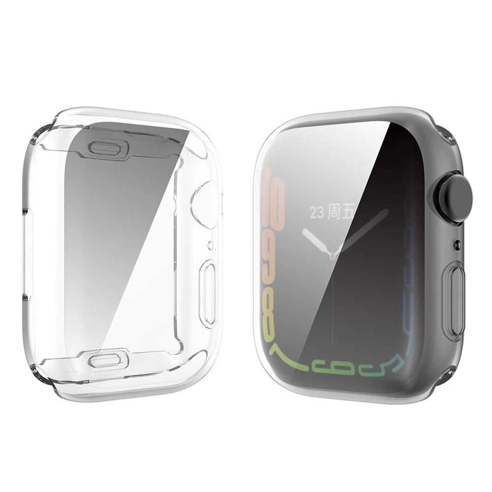 ENKAY HAT PRINCE TPU Protective Watch Case Cover with 9H Tempered Glass Screen Protector for Apple Watch Series 9 / 8 / 7 45mm - Transparent - 1