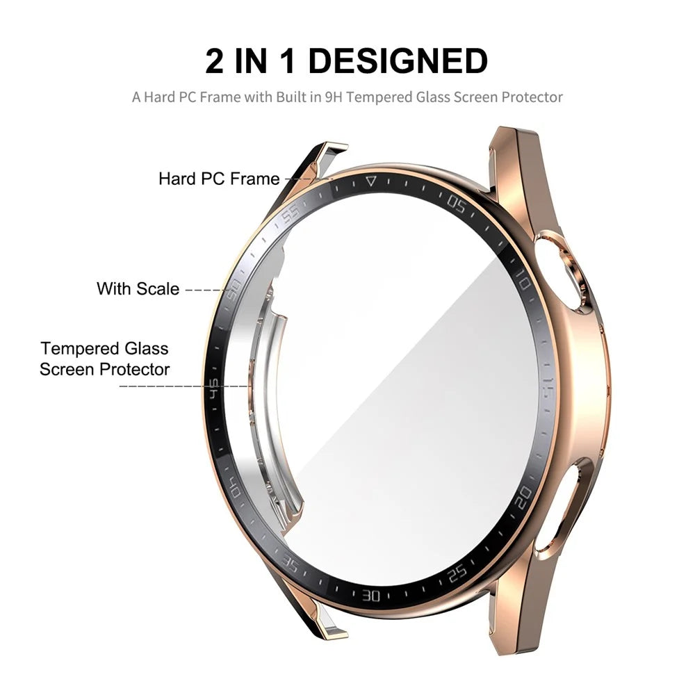 ENKAY HAT PRINCE for Huawei Watch GT 3 46mm 9H Tempered Glass Screen Protector Scale Design Electroplating Hard PC Watch Protective Case - Rose Gold - 3
