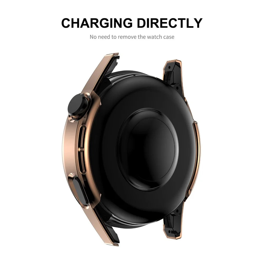 ENKAY HAT PRINCE for Huawei Watch GT 3 46mm 9H Tempered Glass Screen Protector Scale Design Electroplating Hard PC Watch Protective Case - Rose Gold - 4