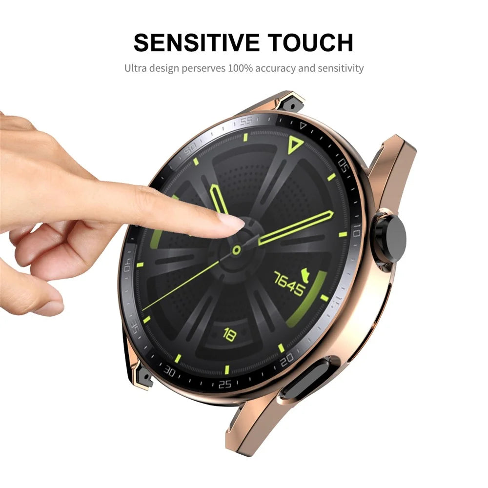 ENKAY HAT PRINCE for Huawei Watch GT 3 46mm 9H Tempered Glass Screen Protector Scale Design Electroplating Hard PC Watch Protective Case - Rose Gold - 7