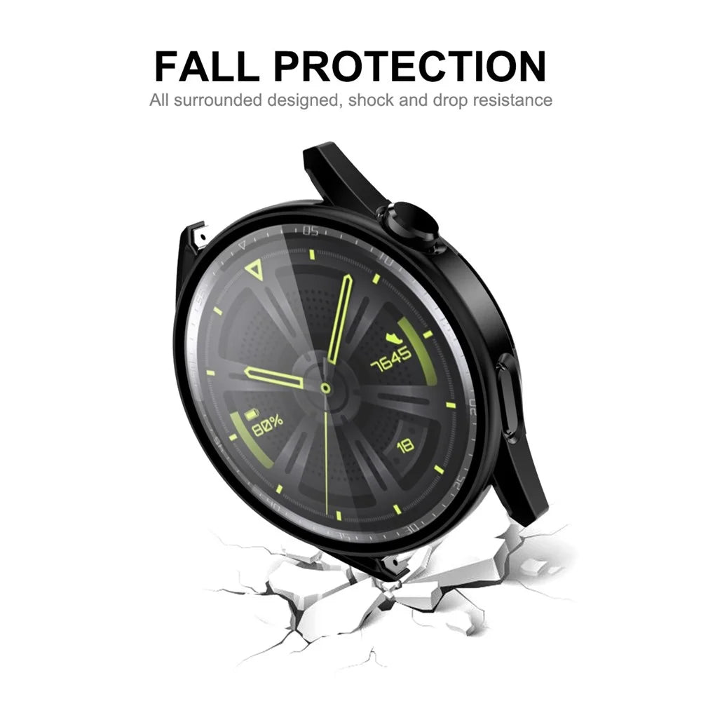 ENKAY HAT PRINCE for Huawei Watch GT 3 42mm Anti-fall Anti-scratch 9H Tempered Glass Screen Protector Matte Rubberized Hard PC Watch Cover Case - Black - 7