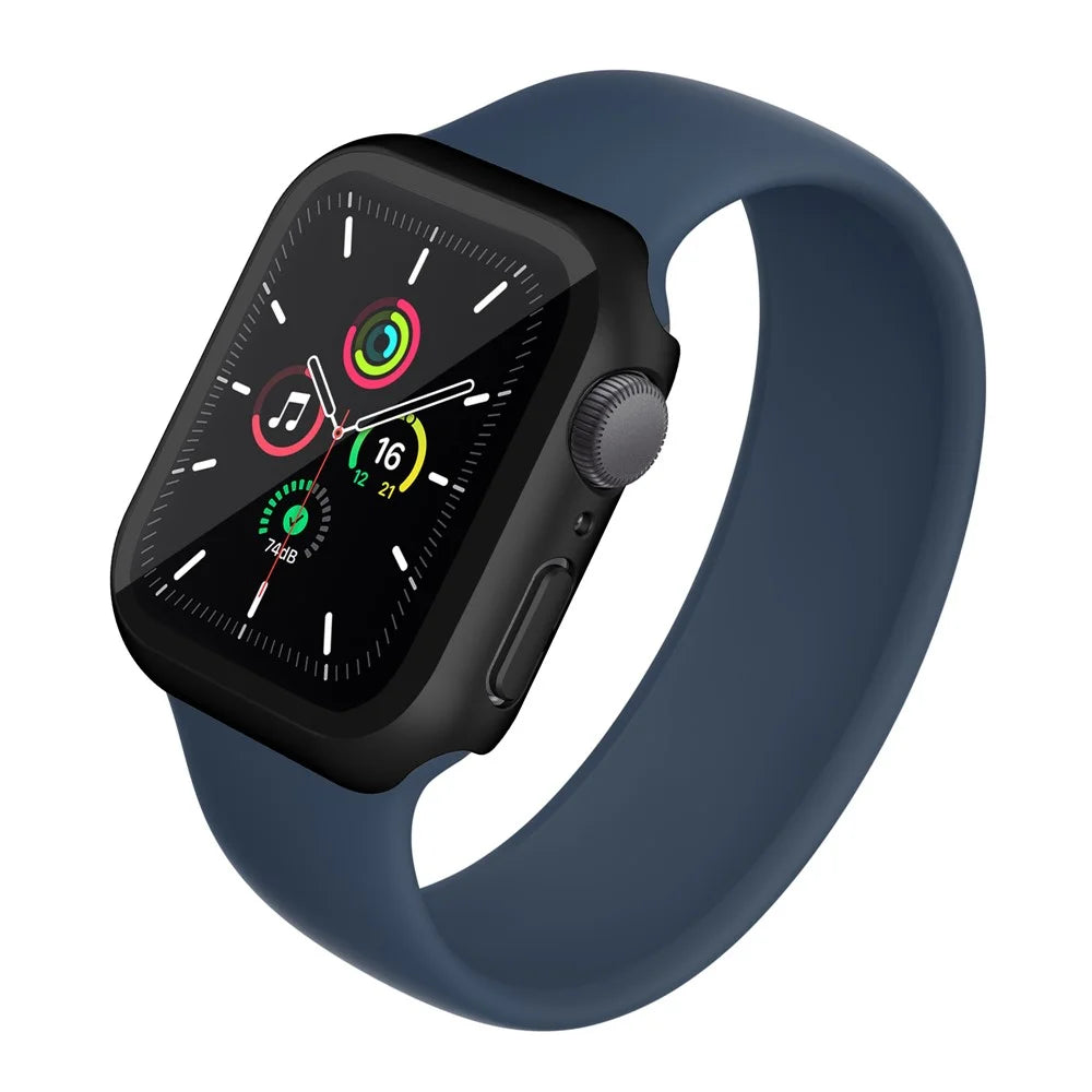 Matte PC Watch Case for Apple Watch Series 9 / 8 / 7 41mm Electroplating Watch Cover Protector with Tempered Glass Screen Protector - Black - 2