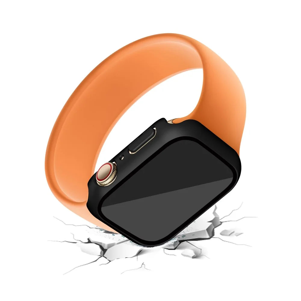 Matte PC Watch Case for Apple Watch Series 9 / 8 / 7 41mm Electroplating Watch Cover Protector with Tempered Glass Screen Protector - Black - 6