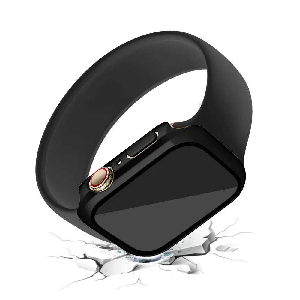 Electroplating PC Watch Case for Apple Watch Series 9 / 8 / 7 41mm Anti-fall Watch Cover with Tempered Glass Screen Protector - Black - 4