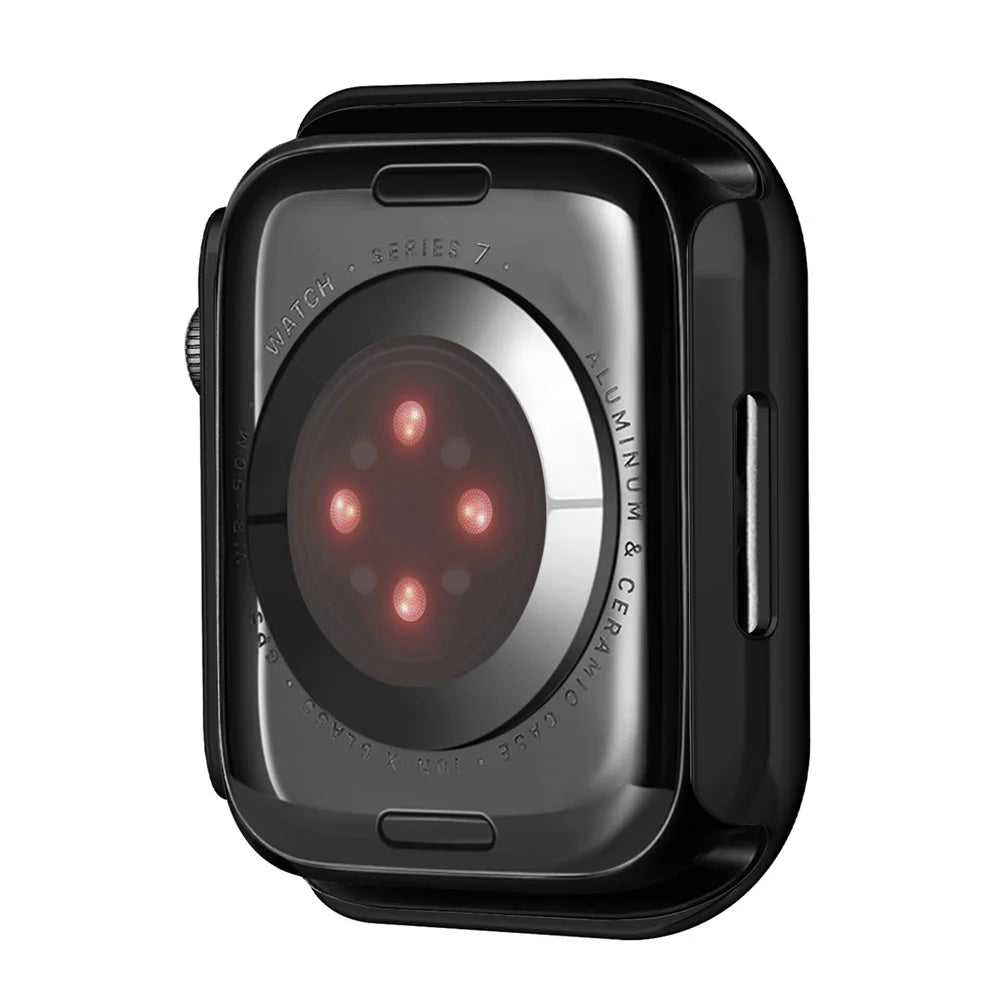 Electroplating PC Watch Case for Apple Watch Series 9 / 8 / 7 41mm Anti-fall Watch Cover with Tempered Glass Screen Protector - Black - 5