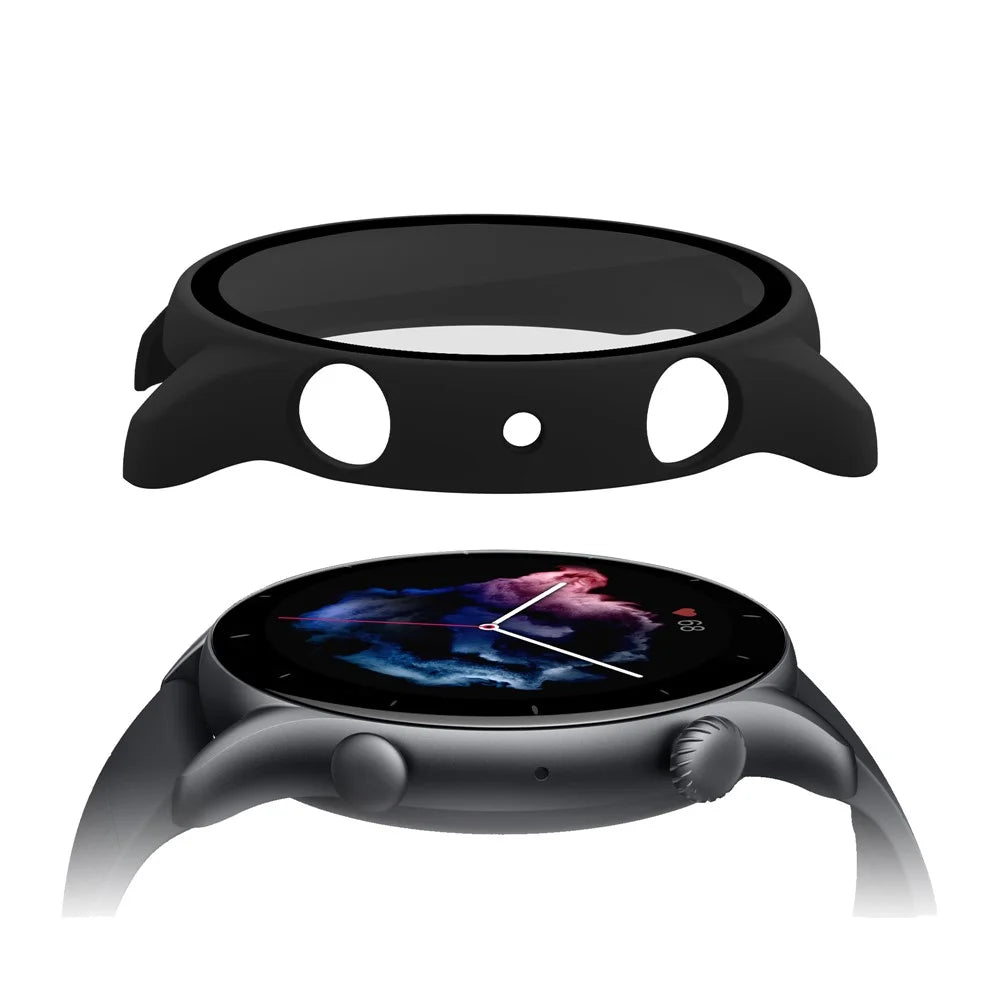 For Huami Amazfit GTR 3/GTR 3 Pro Overall Hard PC Case with HD Tempered Glass Screen Protector - Black - 4