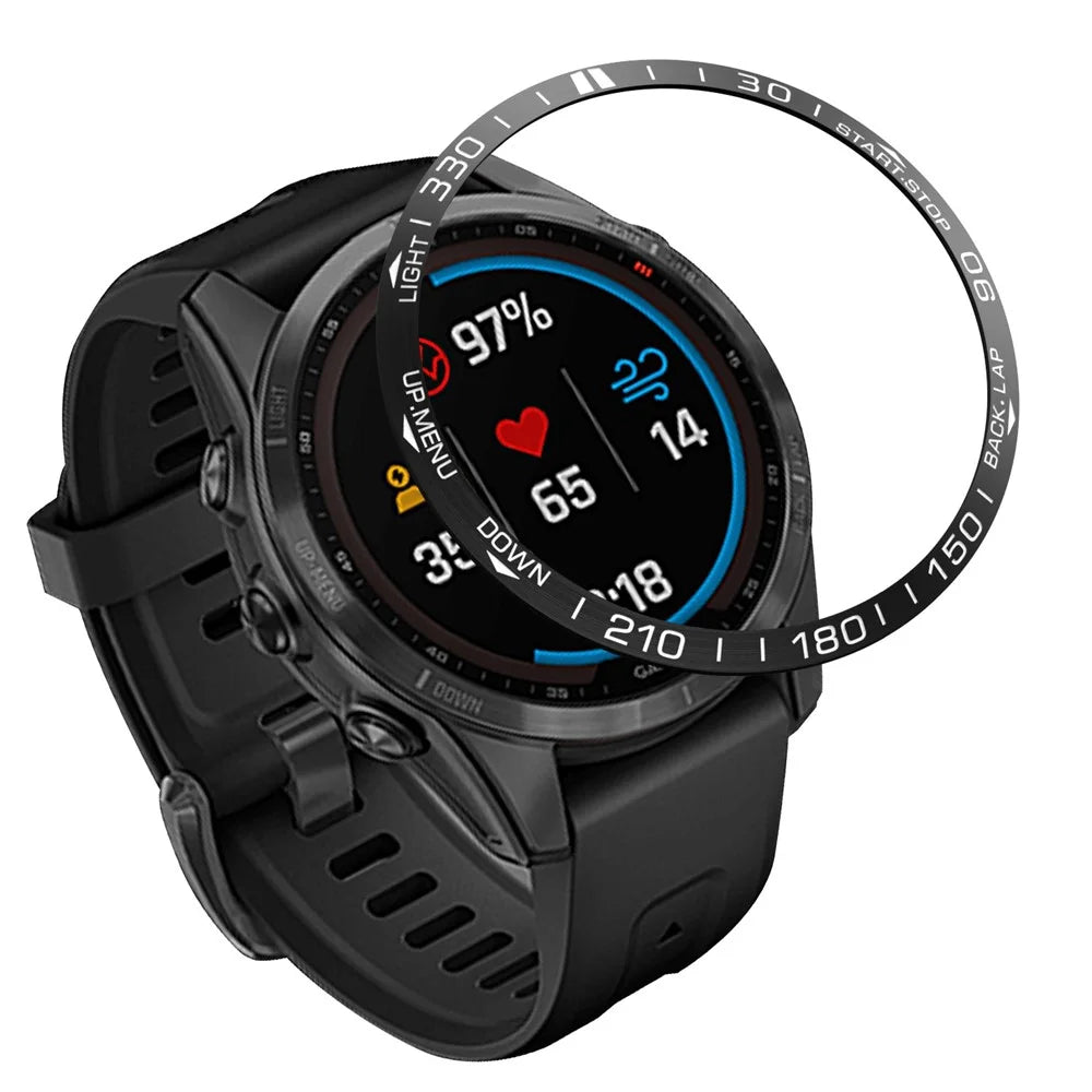 For Garmin Fenix 7S Scale Design Stainless Steel Watch Protective Bezel Decor Ring - Black/White - 1