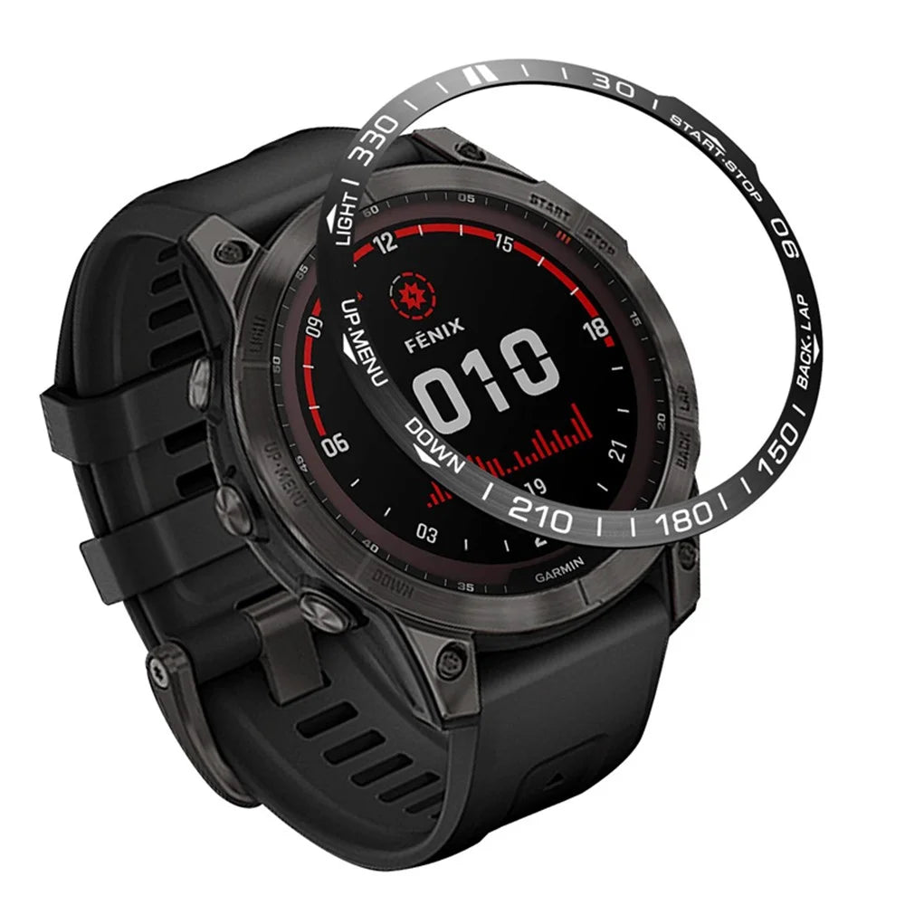 Stainless Steel Watch Bezel for Garmin Fenix 7X Ring Cover Protector Smart Watch Replacement Part (Type A) - Black Ring White Letters - 2