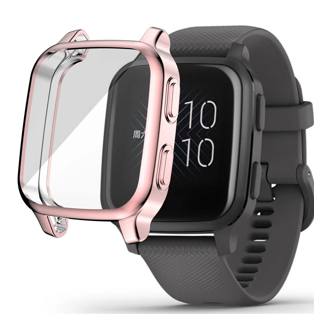 For Garmin Venu Sq Soft TPU Electroplated Frame Watch Case Full Protection Screen Protector Cover - Pink - 2