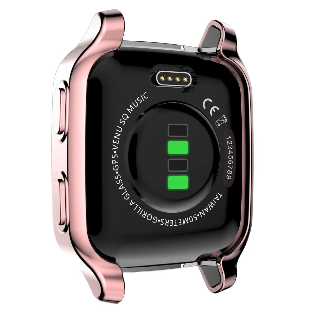 For Garmin Venu Sq Soft TPU Electroplated Frame Watch Case Full Protection Screen Protector Cover - Pink - 6
