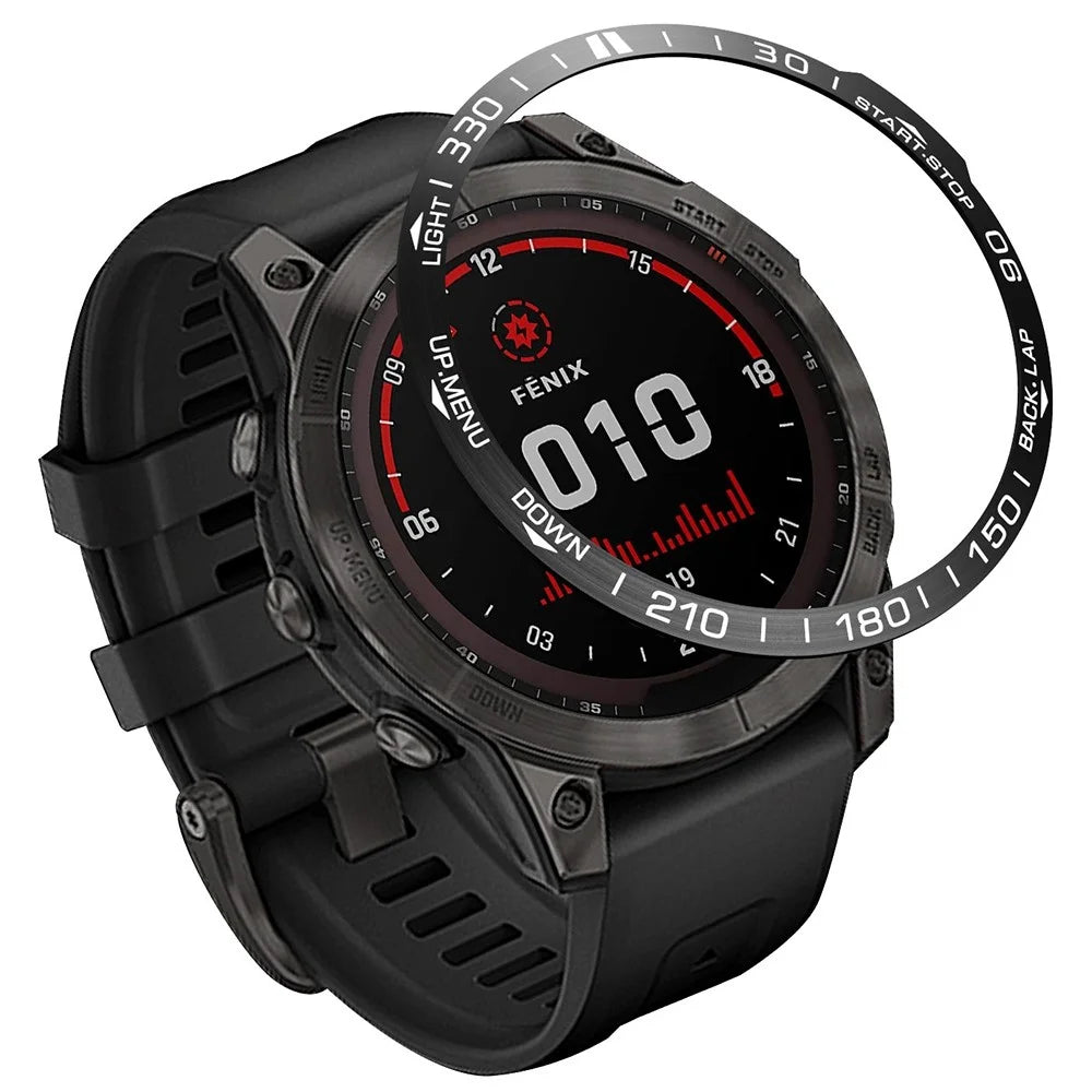 For Garmin Fenix 7X Dial Metal Anti-scratch Bezel Ring Watch Protection Ring - Black - 1