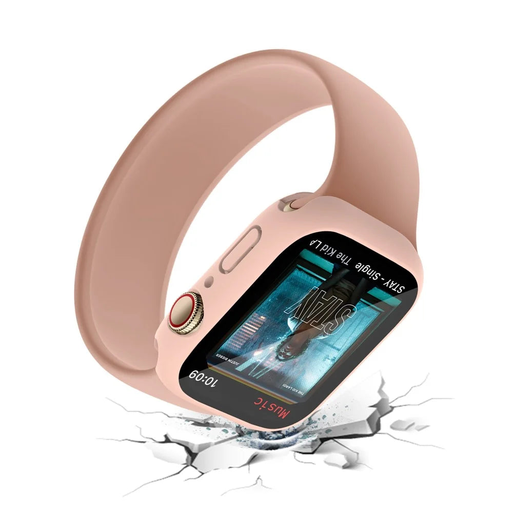For Apple Watch Series 9 / 8 / 7 45mm Anti-scratch Tempered Glass Screen Protector Waterproof PC Watch Case with Back Cover - Pink - 5