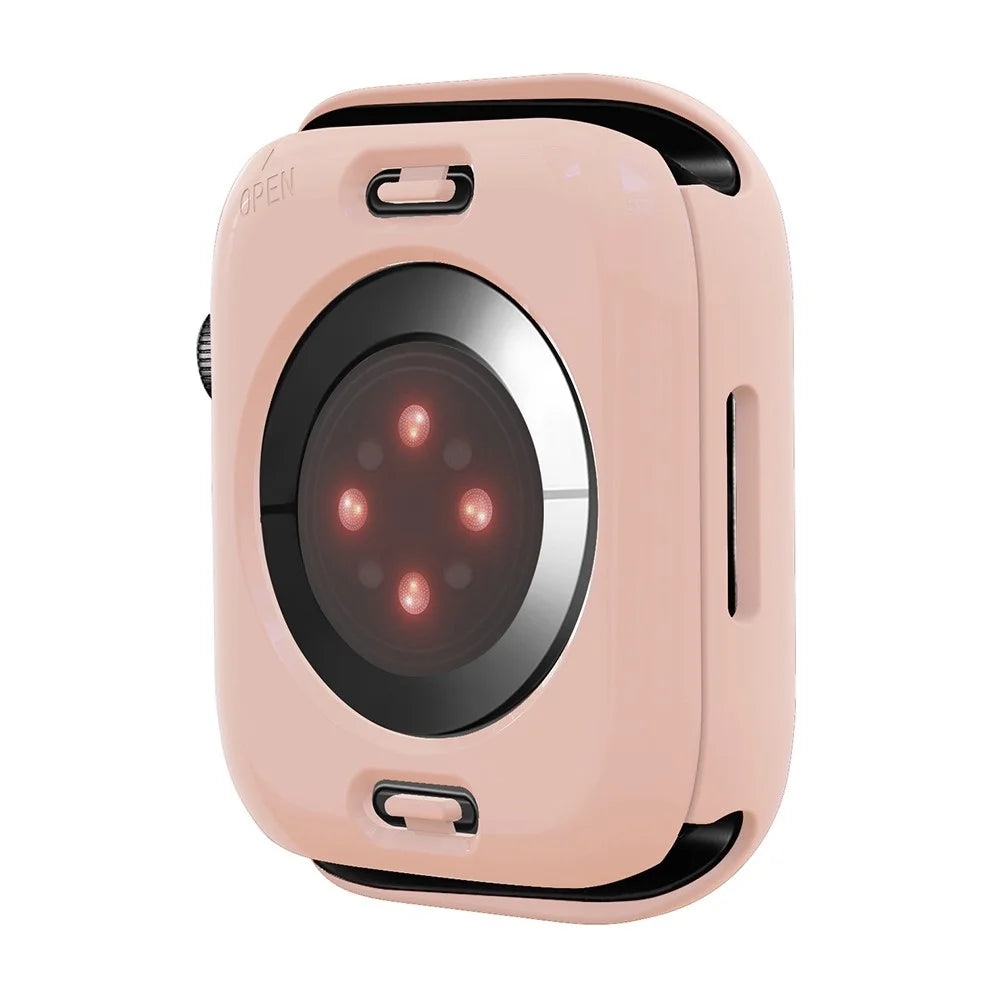 For Apple Watch Series 9 / 8 / 7 45mm Anti-scratch Tempered Glass Screen Protector Waterproof PC Watch Case with Back Cover - Pink - 7