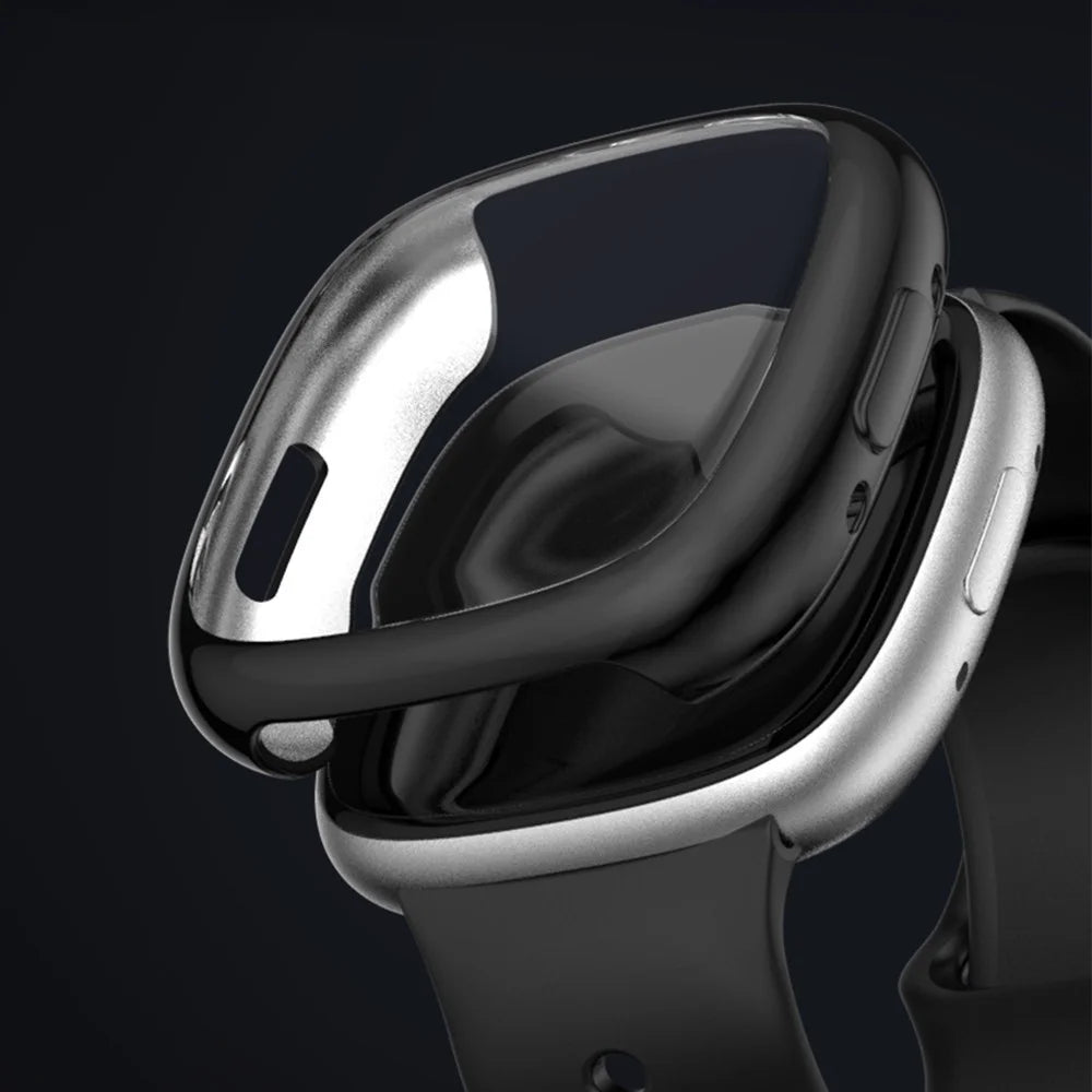 For Fitbit Versa 4 Soft TPU Watch Case Full Coverage Electroplating Protective Cover Frame - Black - 2