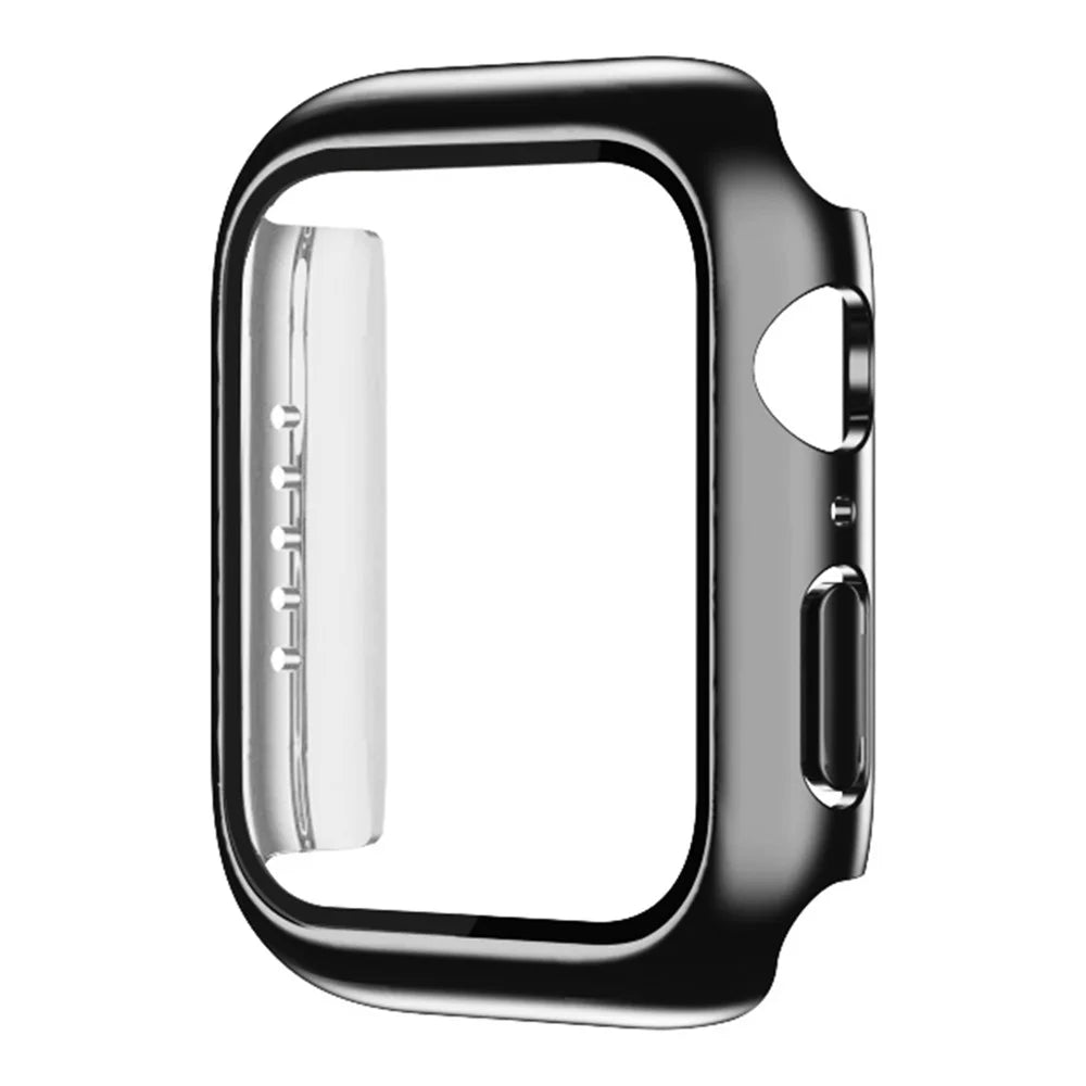 For Apple Watch Series SE3 / SE2 / SE1 /  6 / 5 / 4 44mm Dustproof Button Cover Electroplating Hard PC Watch Case with Tempered Glass Screen Protector - Black - 1