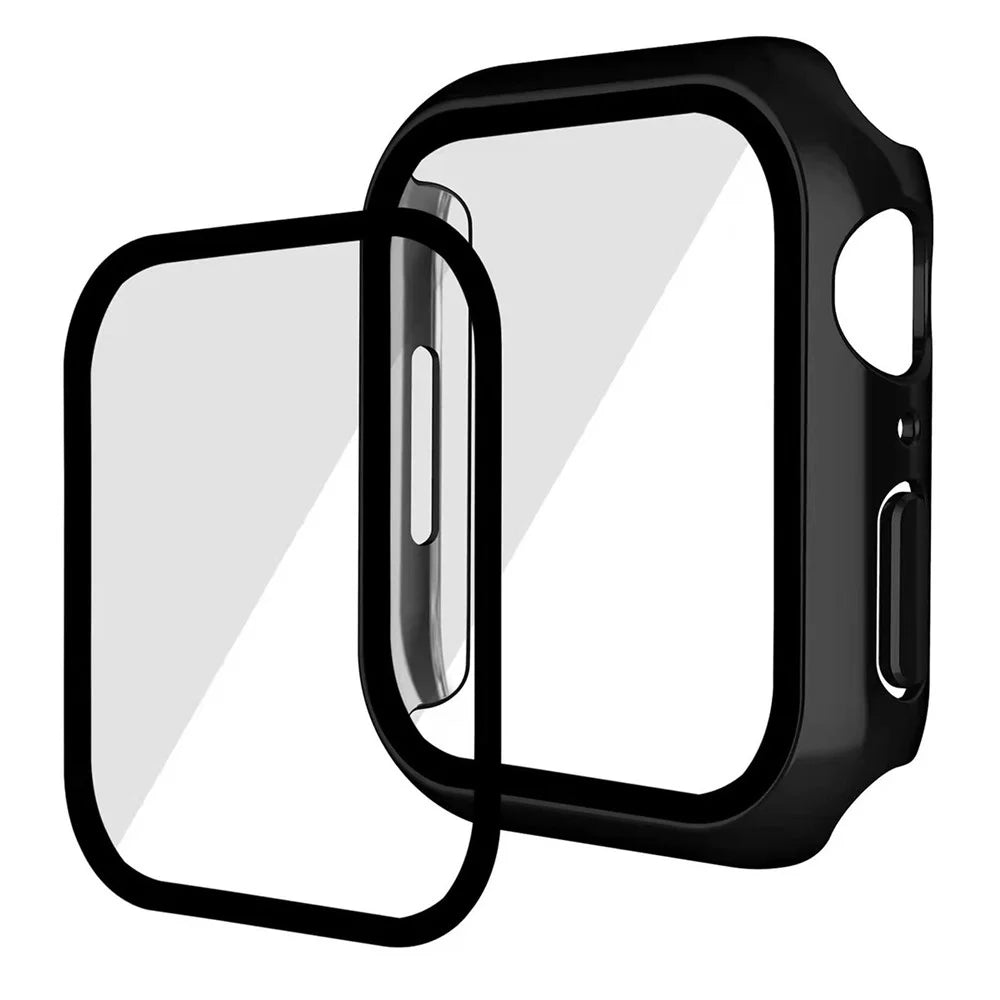 For Apple Watch Series SE3 / SE2 / SE1 /  6 / 5 / 4 44mm Dustproof Button Cover Electroplating Hard PC Watch Case with Tempered Glass Screen Protector - Black - 2
