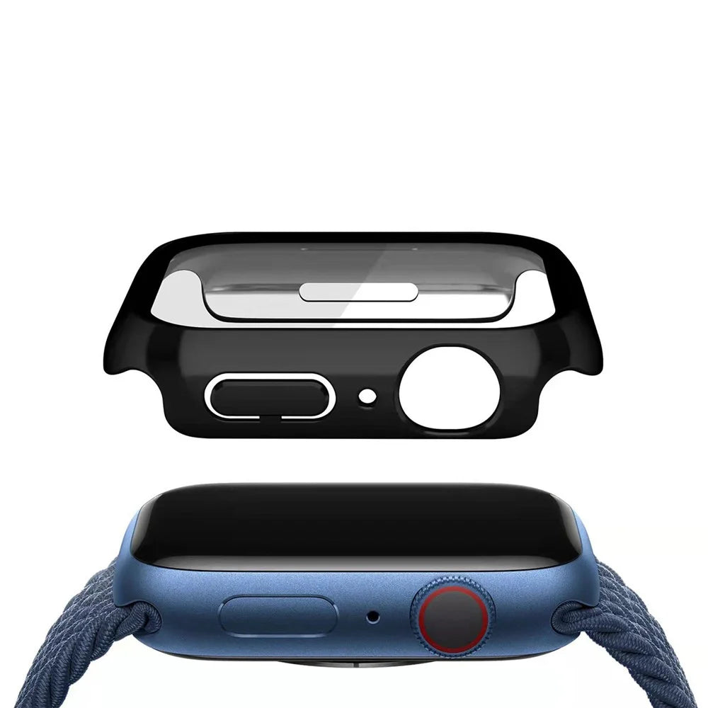 For Apple Watch Series SE3 / SE2 / SE1 /  6 / 5 / 4 44mm Dustproof Button Cover Electroplating Hard PC Watch Case with Tempered Glass Screen Protector - Black - 5