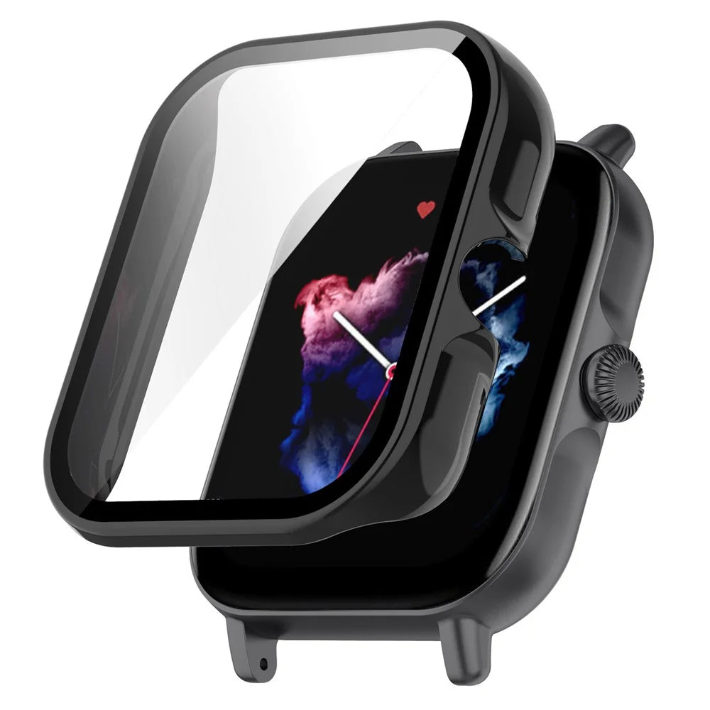 For Huami Amazfit GTS3 Drop-proof PC Watch Case Protective Cover with Tempered Glass Screen Protector - Black - 1